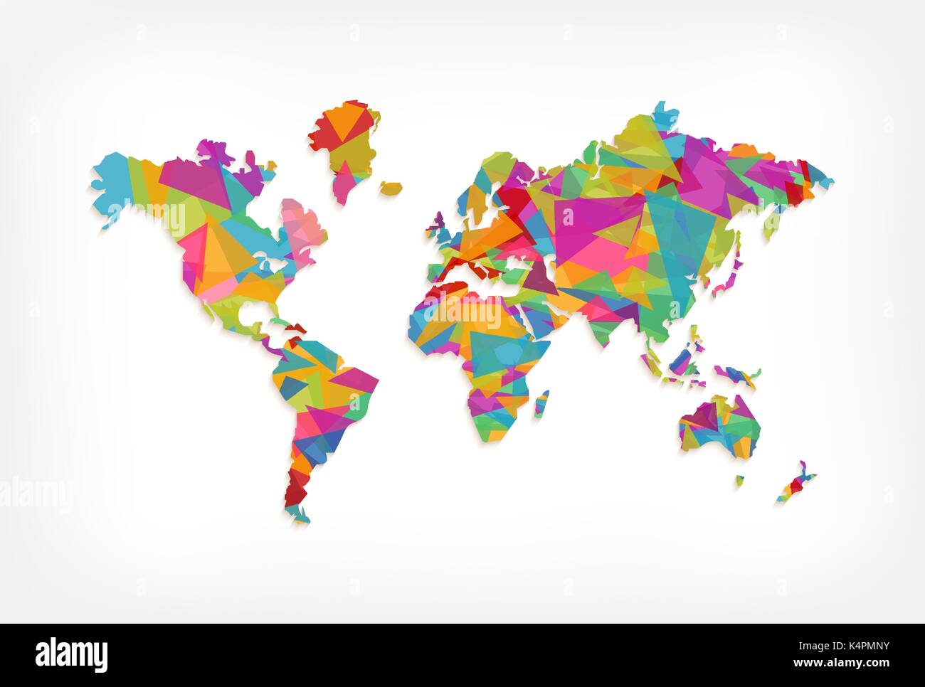 Abstrakte Welt Karte Abbildung Schablone aus bunten Dreieck formen. Moderne geometrische planet Silhouette. EPS 10 Vektor. Stock Vektor