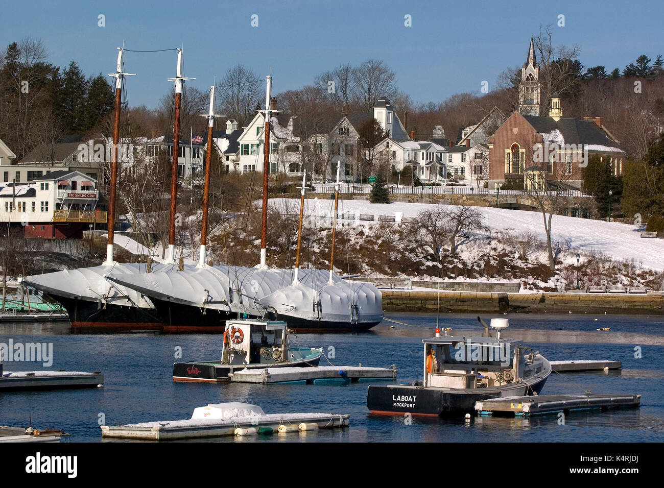 Camden, Maine an einem Wintermorgen Stockfoto