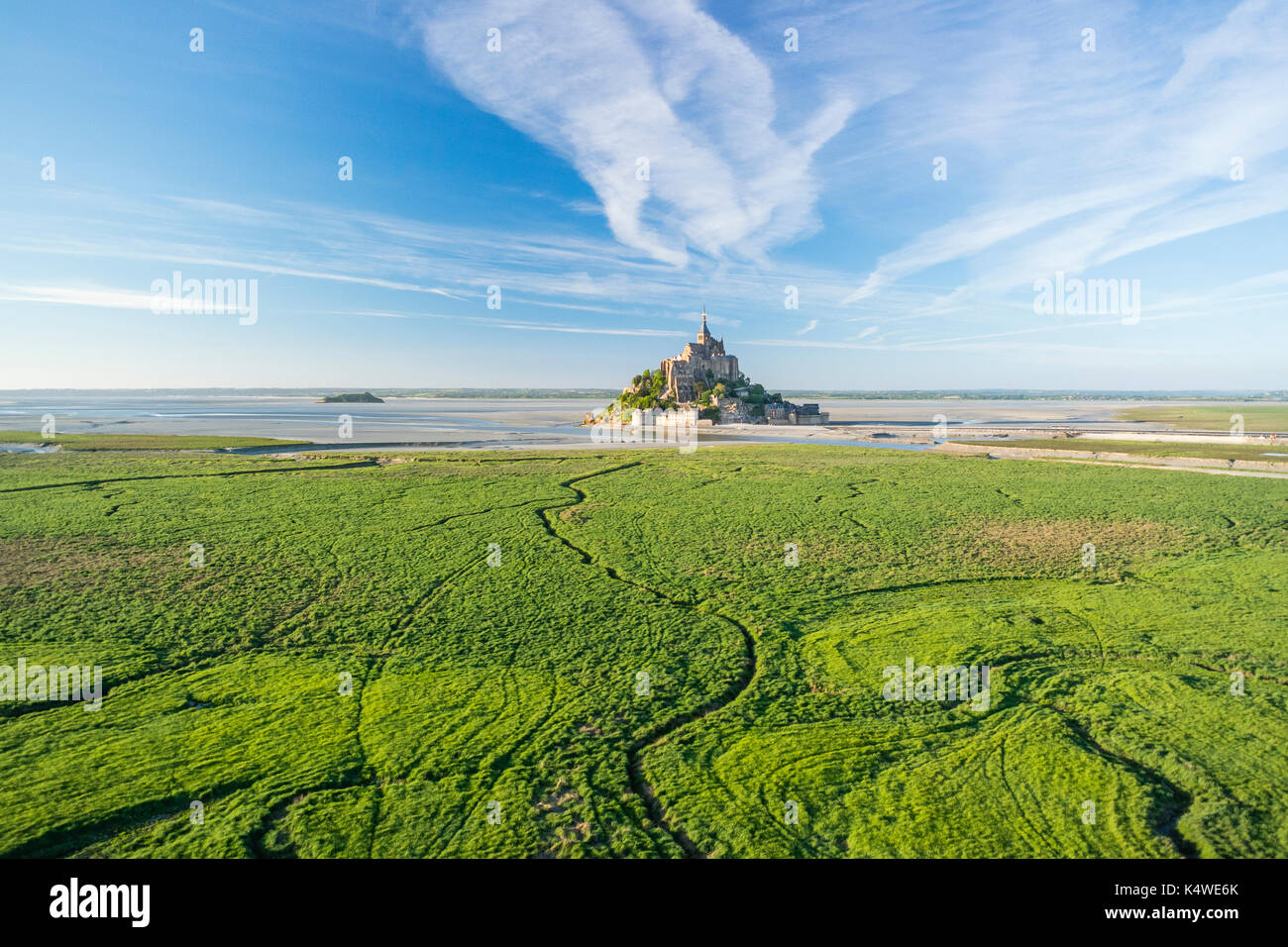 Frankreich, Manche (50), Baie du Mont Saint-Michel classée Patrimoine Mondial de l'UNESCO, le Mont Saint-Michel (vue aérienne) // Frankreich, Manche, Mont Sai Stockfoto