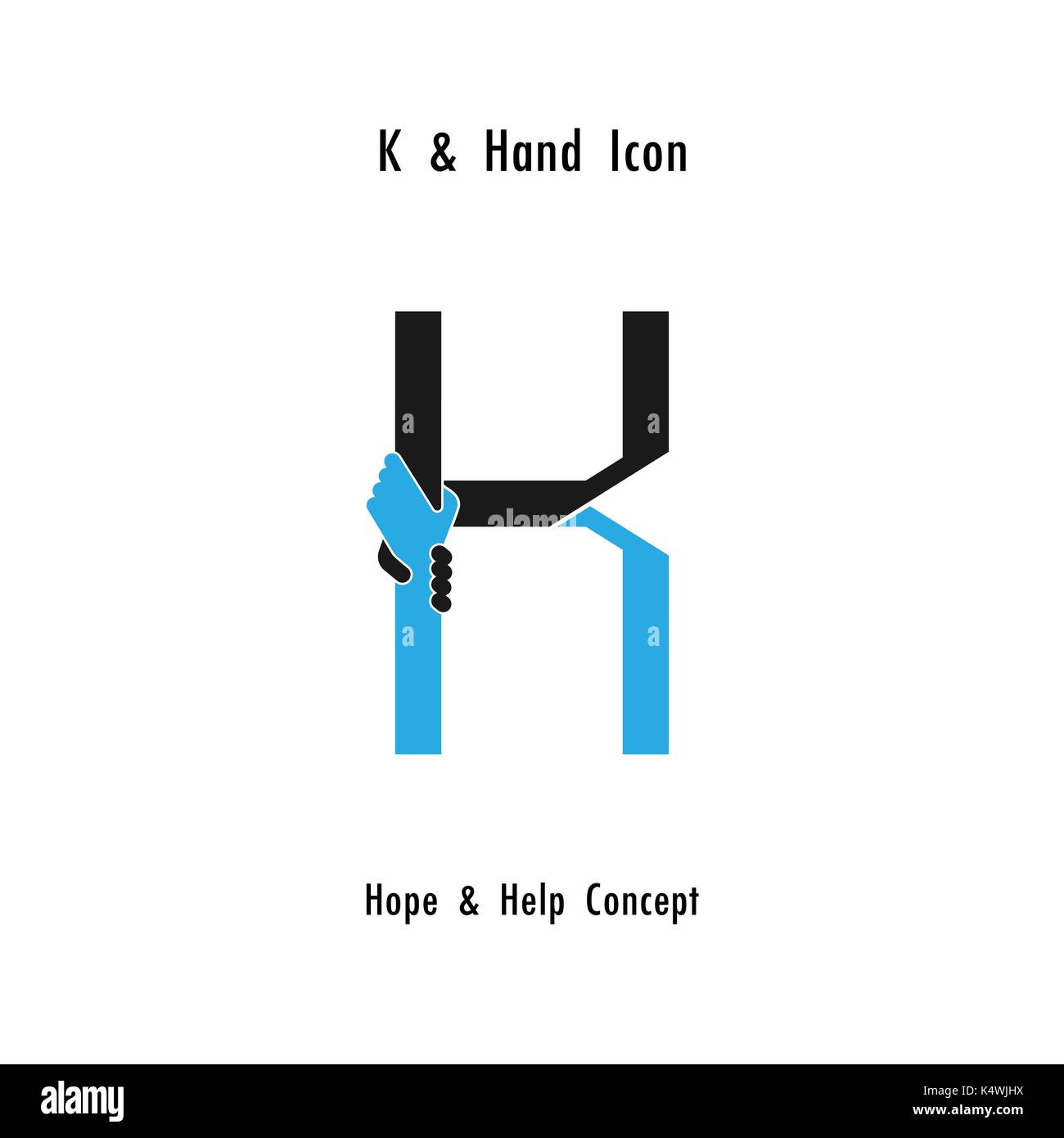 Kreative k-alphabet Symbol abstrakt und Hände Icon Design Vector template.Business bieten, Partnerschaft, Hoffnung, Unterstützung oder Hilfe Konzept. Corporate Business ein Stock Vektor