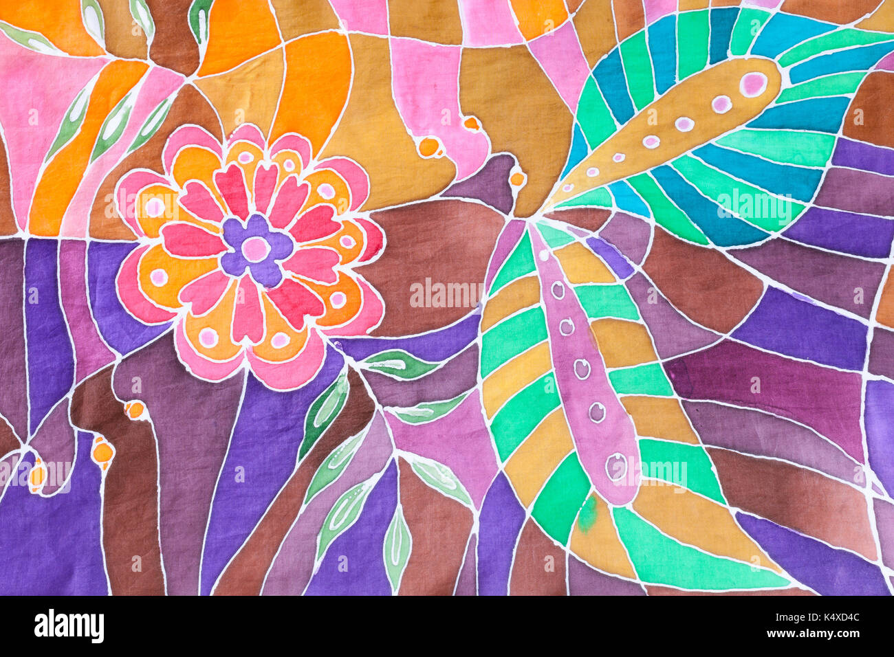 Background - Hand gezeichnet floralen Ornament auf Seide batik Schal Stockfoto