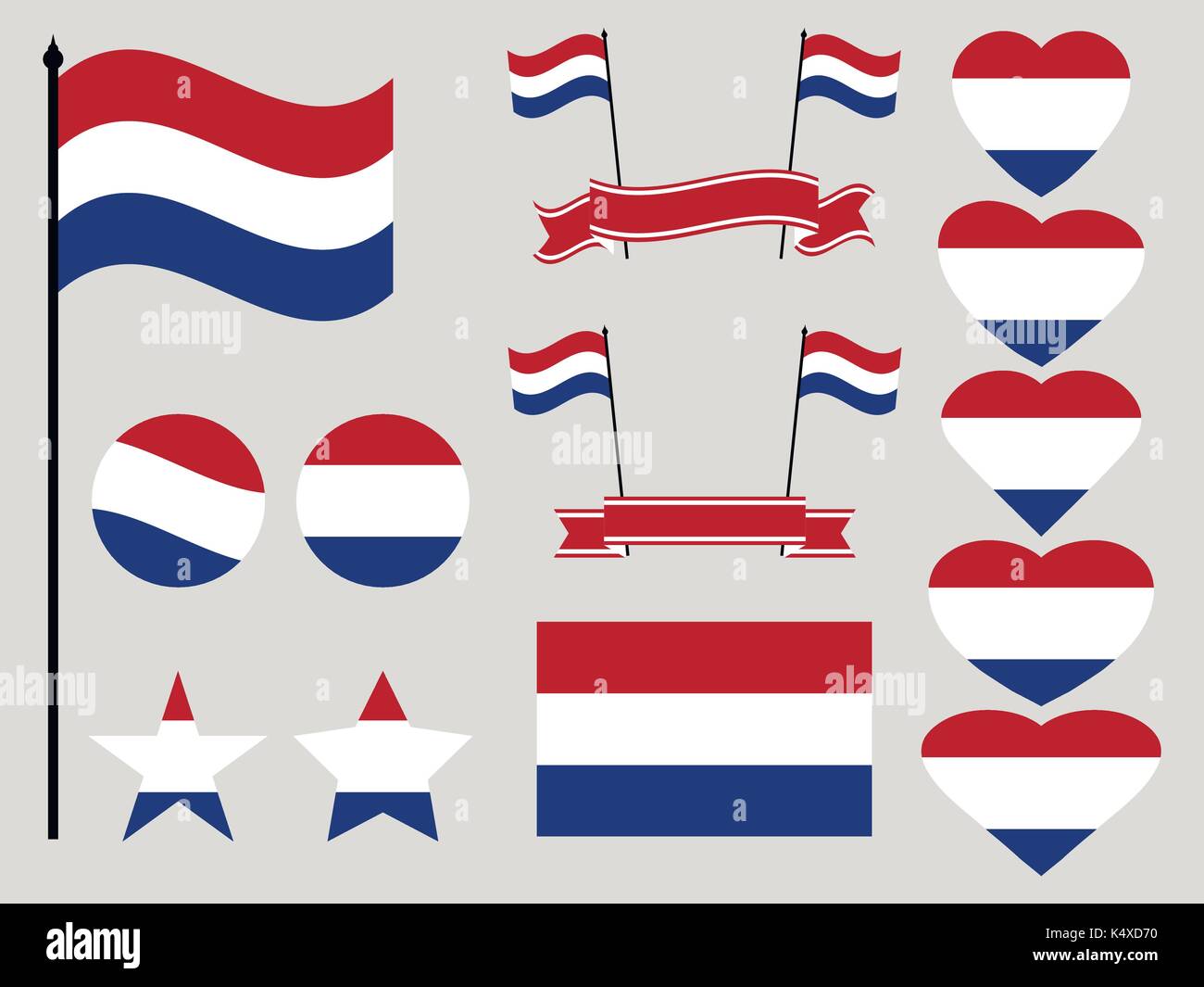 Niederlande Flag gesetzt. Sammlung von Symbolen, die Herz und Kreis. Vector Illustration Stock Vektor