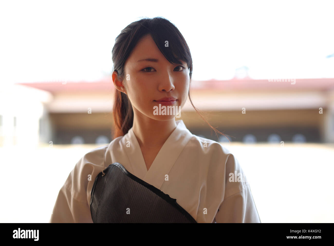 Traditionelles japanisches Bogenschießen Athlet Porträt Stockfoto