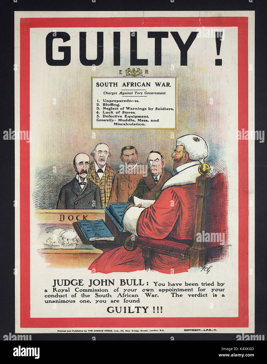 Schuldig! - Britische politische Plakate, c 1905 - c 1910 Stockfoto