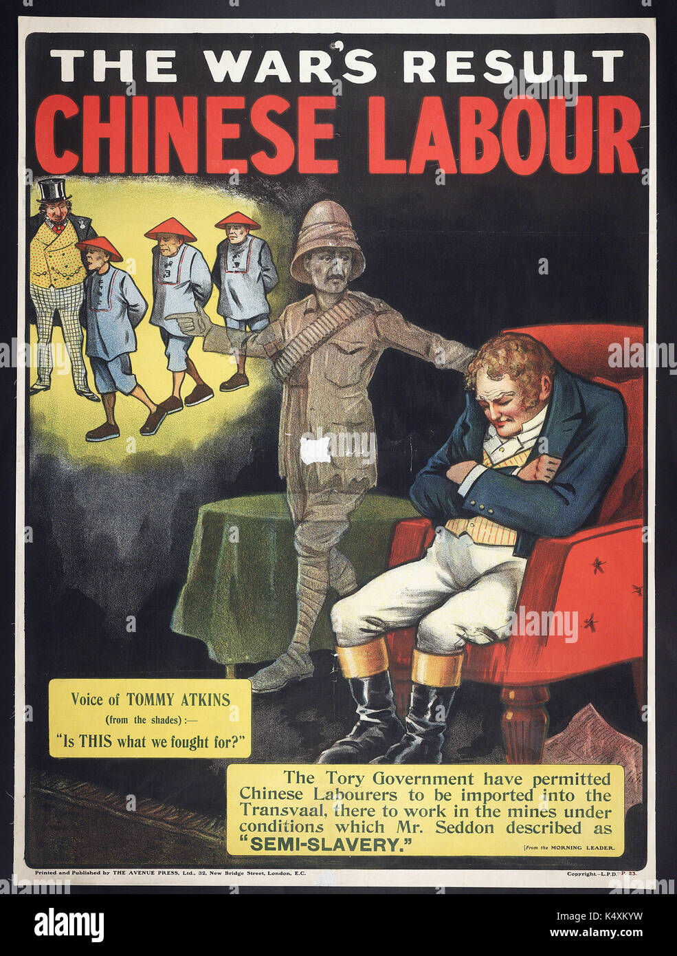 Der Krieg aufgrund der chinesischen Arbeitsmarkt - Britische politische Plakate, c 1905 - c 1910 Stockfoto