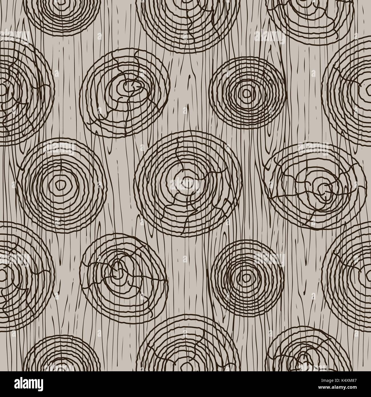 Holz- Rinde Kreise beige nahtlose Vektor Muster. Stock Vektor