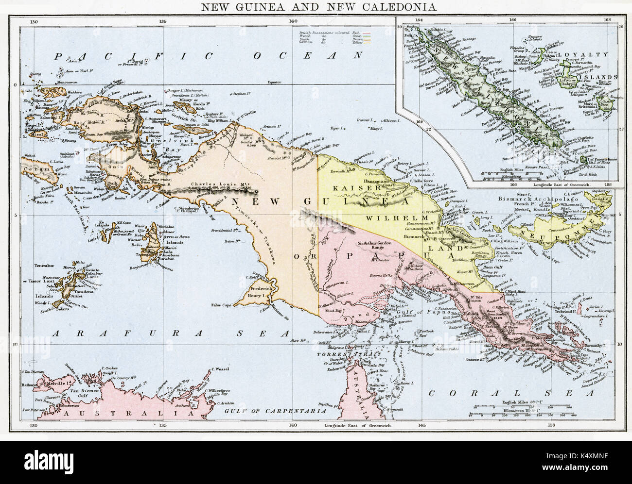 Antike Karte, ca. 1875, von Neuguinea und Neukaledonien Stockfoto