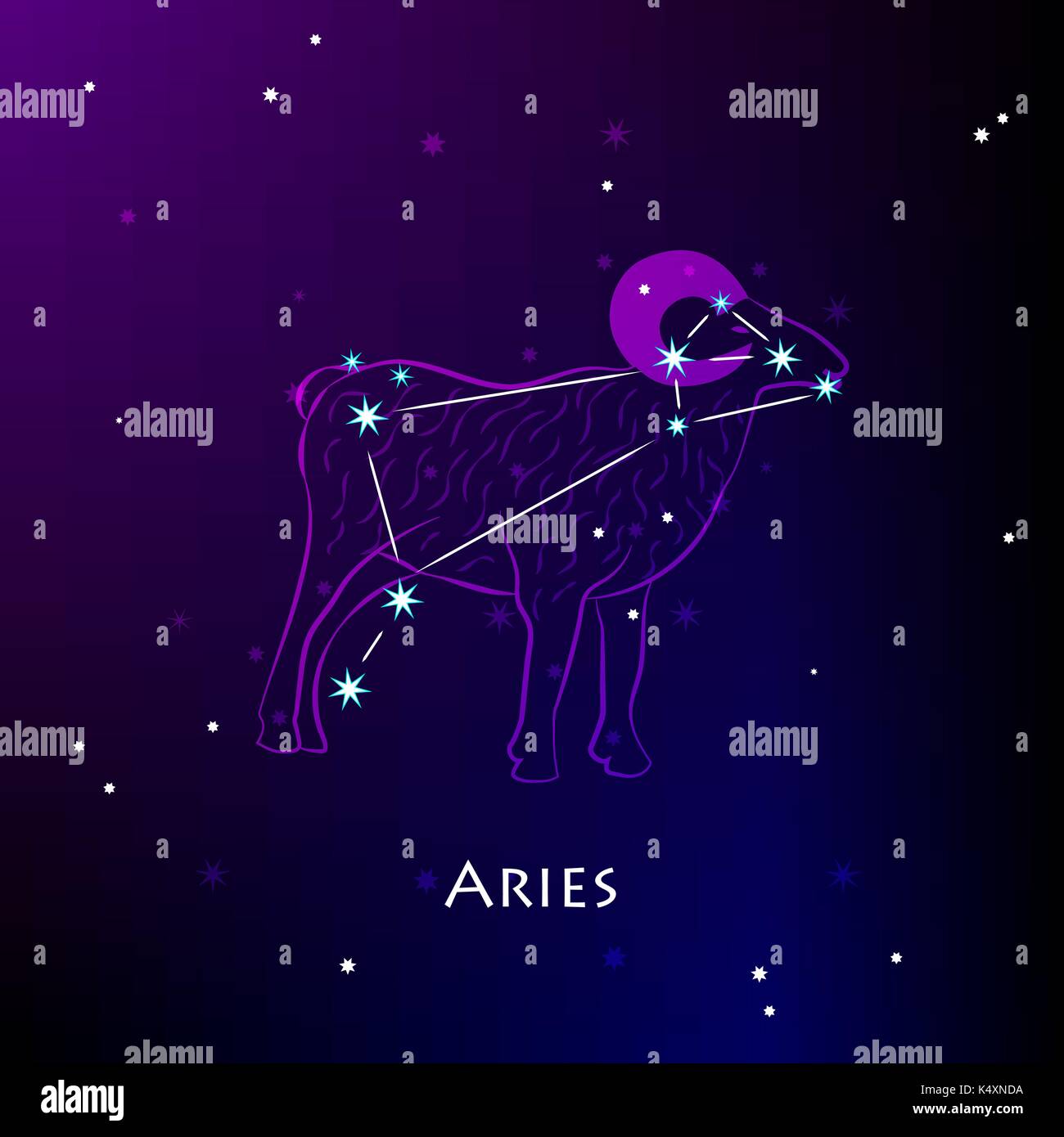 Widder Sternzeichen Und Die Konstellation Gegen Einen Dunklen Sternenhimmel Vector Illustration Auf Schwarzem Hintergrund Stock Vektorgrafik Alamy