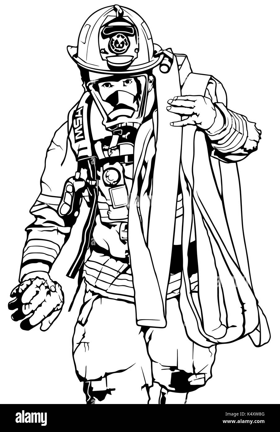 Feuerwehrmann mit Schlauch Stock Vektor