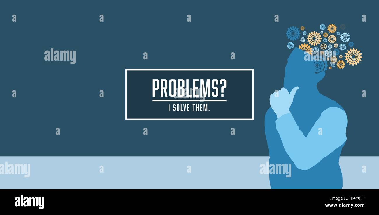 Mann mit denkenden Zahnrädern, die Probleme betrachten Stock Vektor