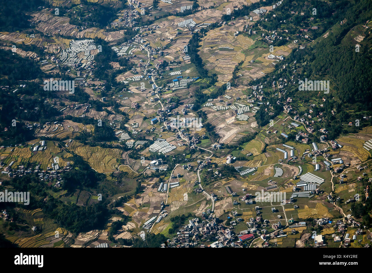 Luftaufnahme über Khatmandu Tal, Nepal. Stockfoto