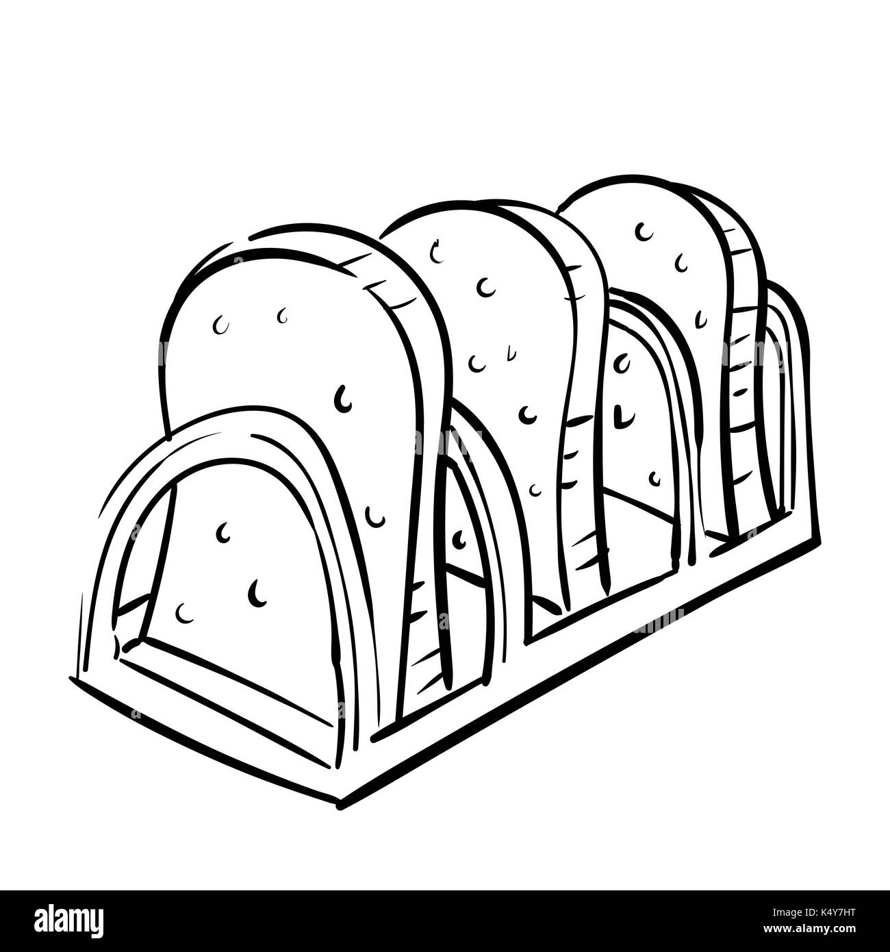 Hand Zeichnung von Brot toasten isoliert auf weißem Hintergrund. Schwarz und Weiß eine einfache Linie Vektor Illustration für Malbuch - Linie Vektor Stock Vektor