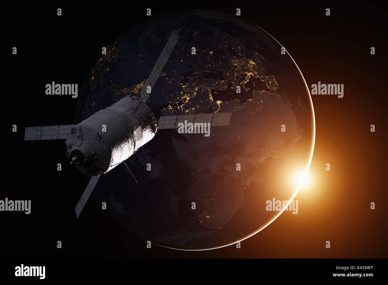 Cargo Raumschiff - das Automated Transfer Vehicle über den Planeten Erde. Elemente dieses Bild von der NASA eingerichtet. Stockfoto