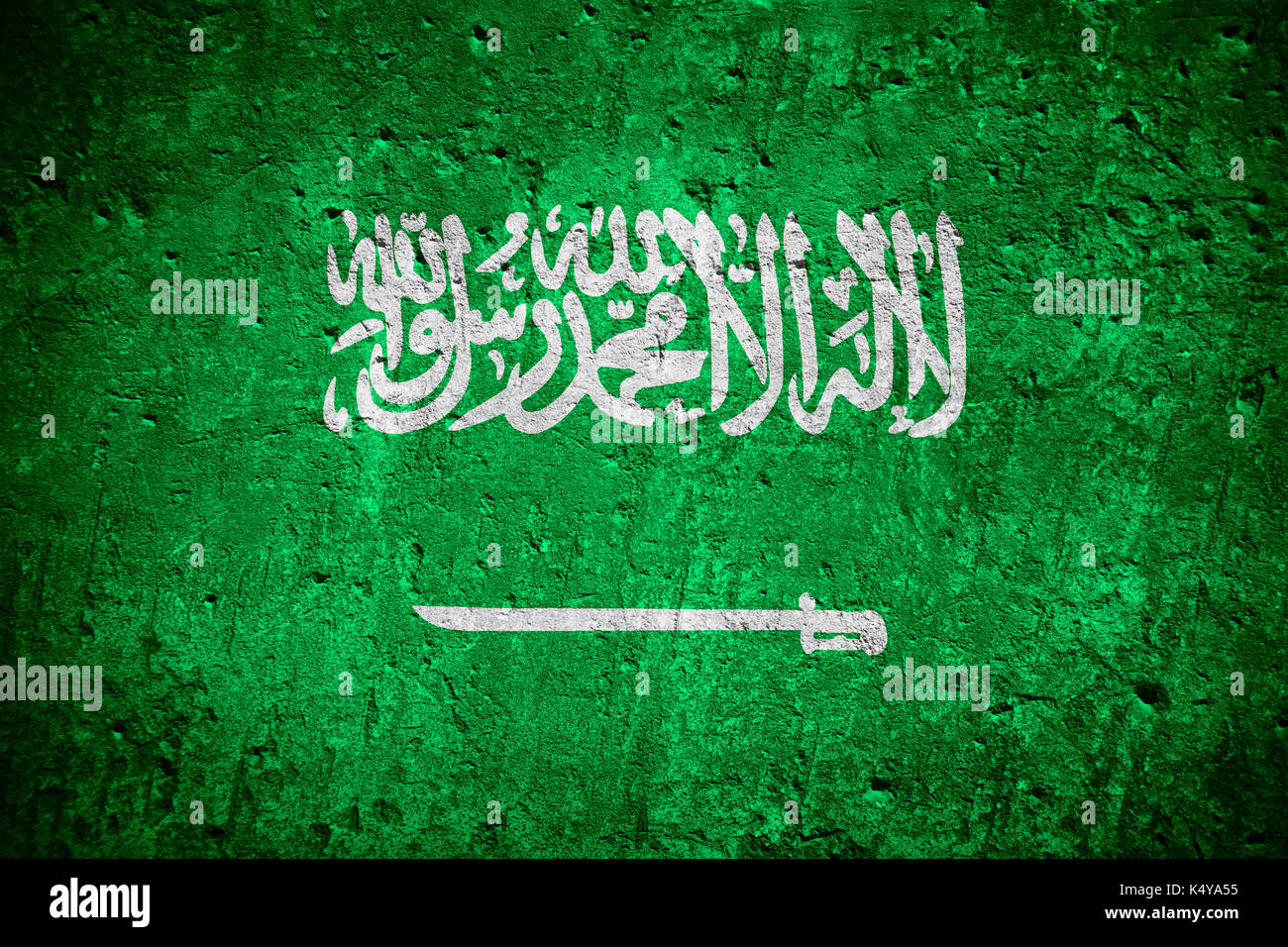 Flagge von Saudi-arabien oder Saudi-arabischen Flagge auf Zerkratzt raue Textur Stockfoto