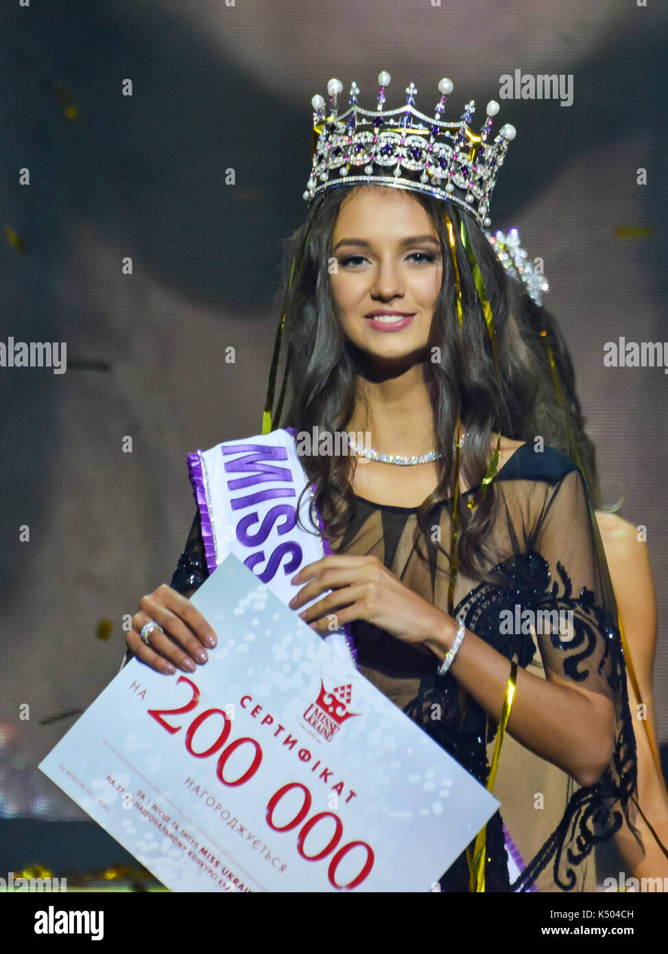 Kiew, Ukraine. 06 Sep, 2017. Polina Tkach Miss Ukraine 2017 Sieger der Miss Ukraine Endrunde 2017 im Palac Ukraina in Kiew. Credit: Alexander Gusew/Pacific Press/Alamy leben Nachrichten Stockfoto