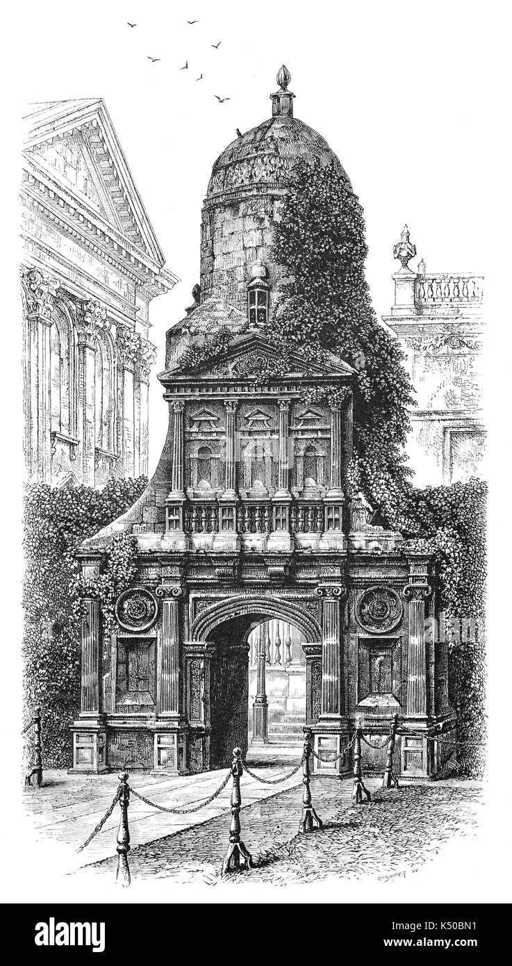1870: Das Tor von Ehren gebaut von Dr. Caius über 1558, Caius College der Universität Cambridge, England Stockfoto