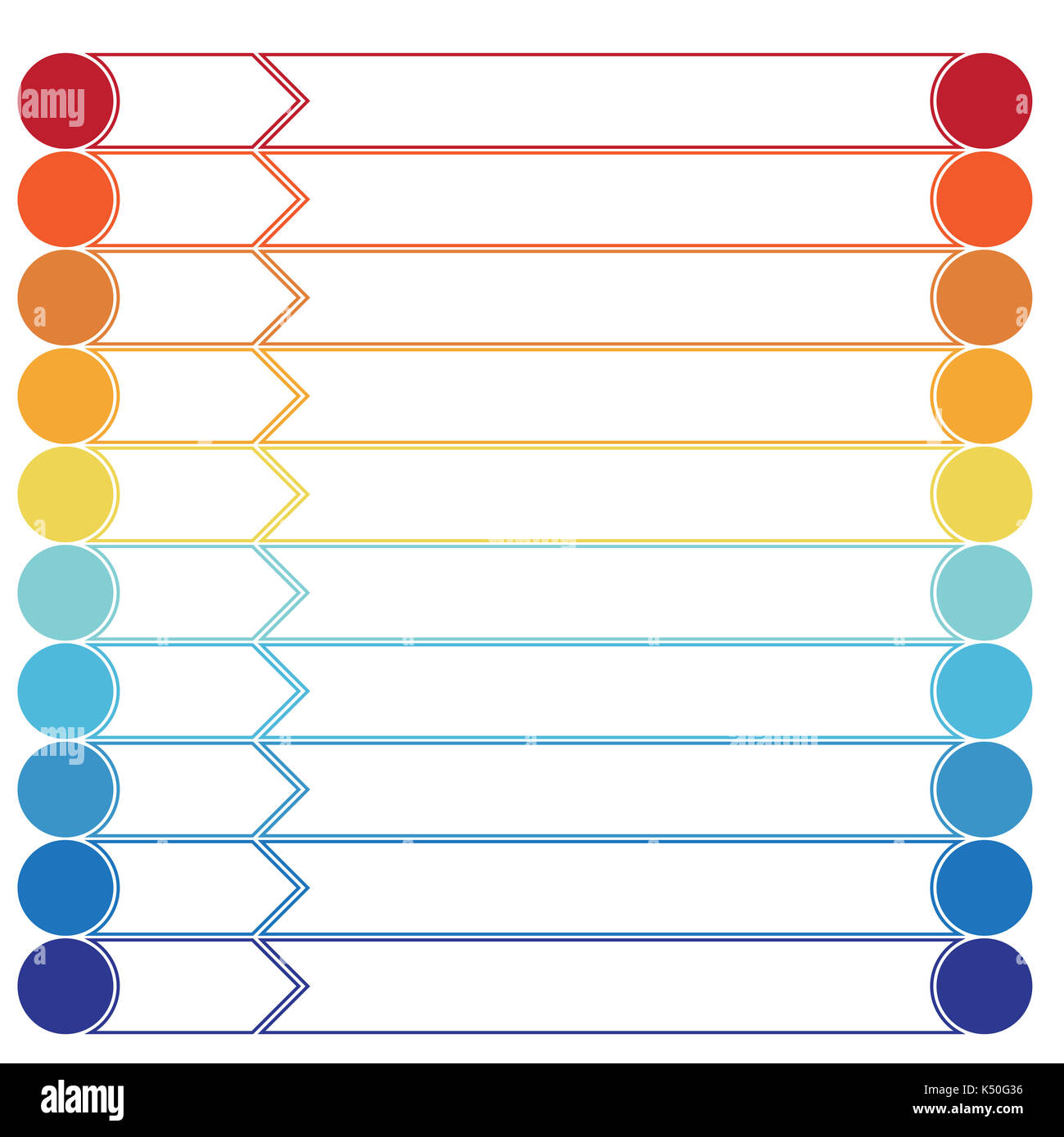 Vorlage Infografiken Farbe Pfeilen und Kreisen für 10 Positionen Stockfoto