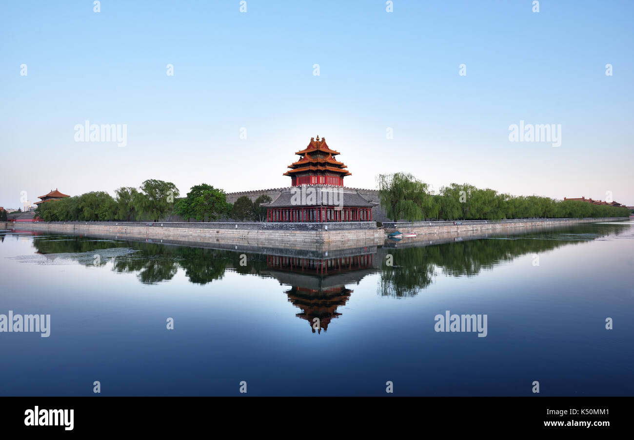Die verbotene Stadt bei Sonnenuntergang in Peking, China. Stockfoto