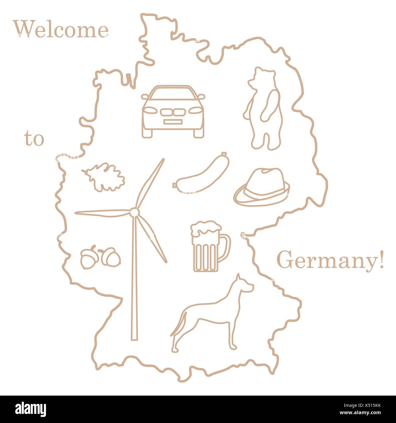 Vector Illustration mit verschiedenen Symbolen in Deutschland. Reisen und Freizeit. Design für Banner, Poster oder Drucken. Stock Vektor
