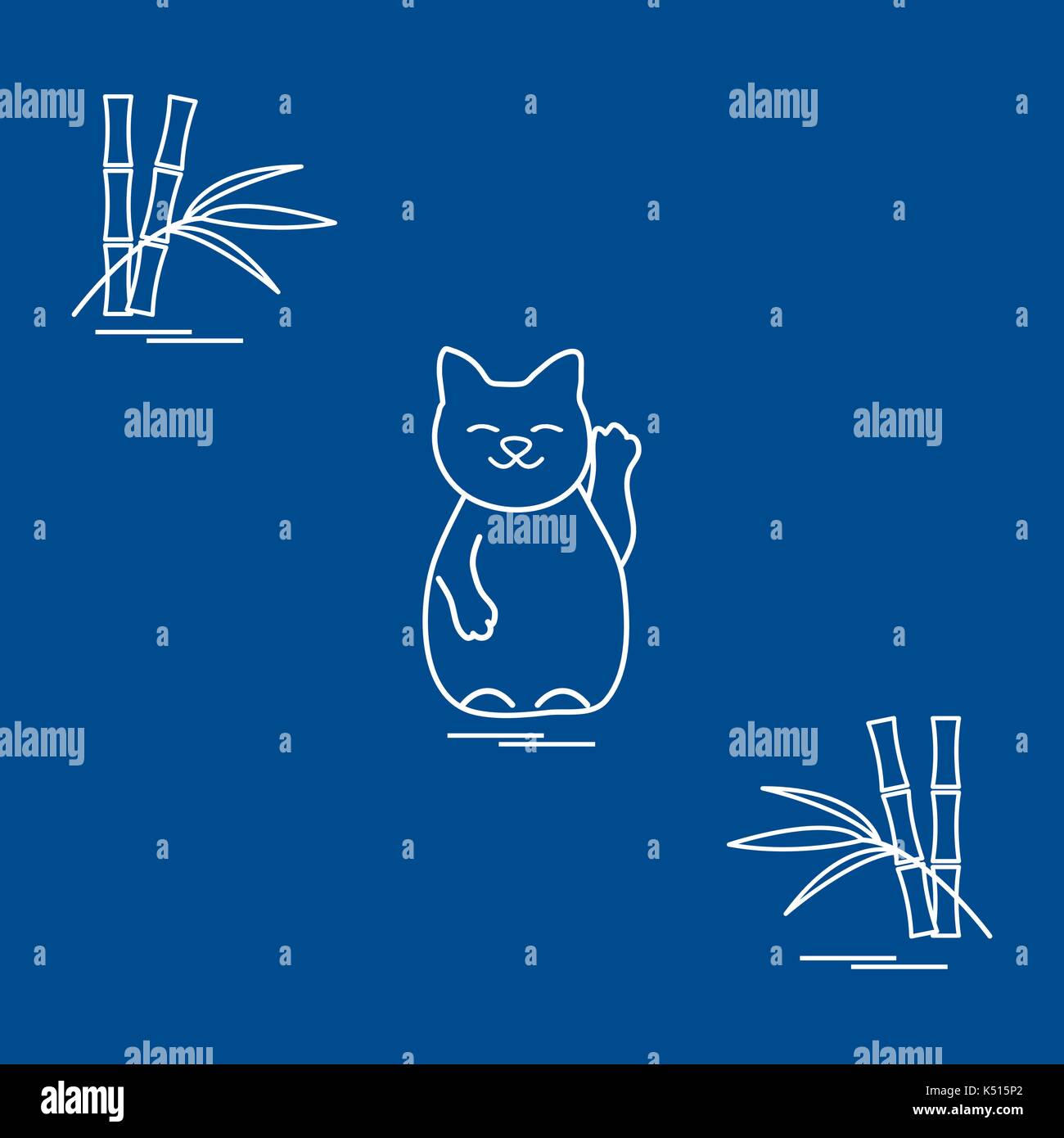 Stilisierte Ikone der japanischen glückliche Katze Maneki Neko. Reisen und Freizeit. Design für Banner, Poster oder Druck. Stock Vektor