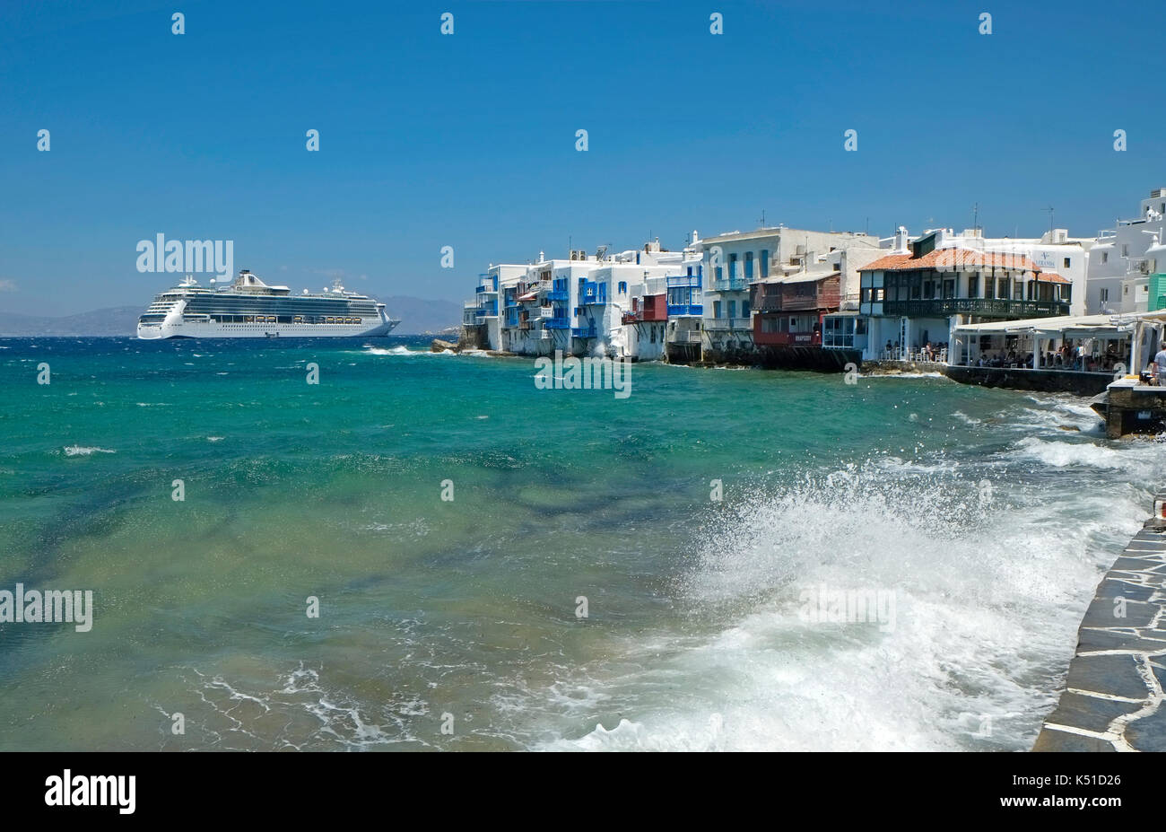 Kleines Venedig Insel Mykonos Chora Kykladen Insel Ägäis Griechenland EU Europäische Union Europa Stockfoto