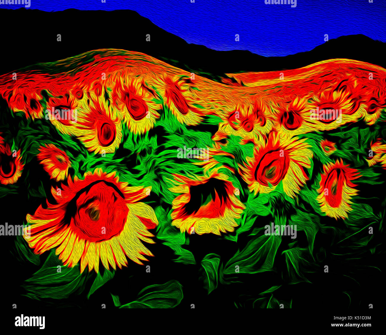 Digitale Kunst: Feld mit Sonnenblumen in der Provence, Frankreich Stockfoto