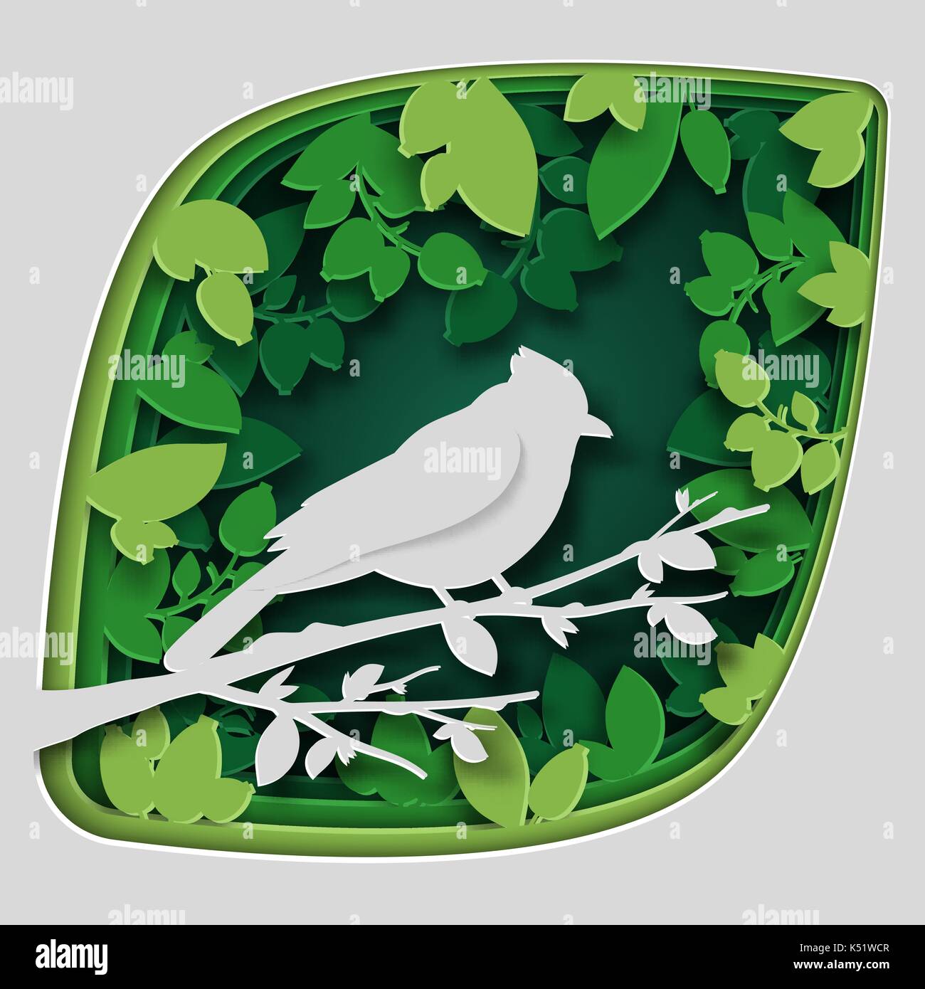 Papier Kunst schnitzen zu Vogel auf Ast in Wald in der Nacht, origami Konzept Natur und Tiere Idee, Vektorgrafiken und Illustrationen. Stock Vektor