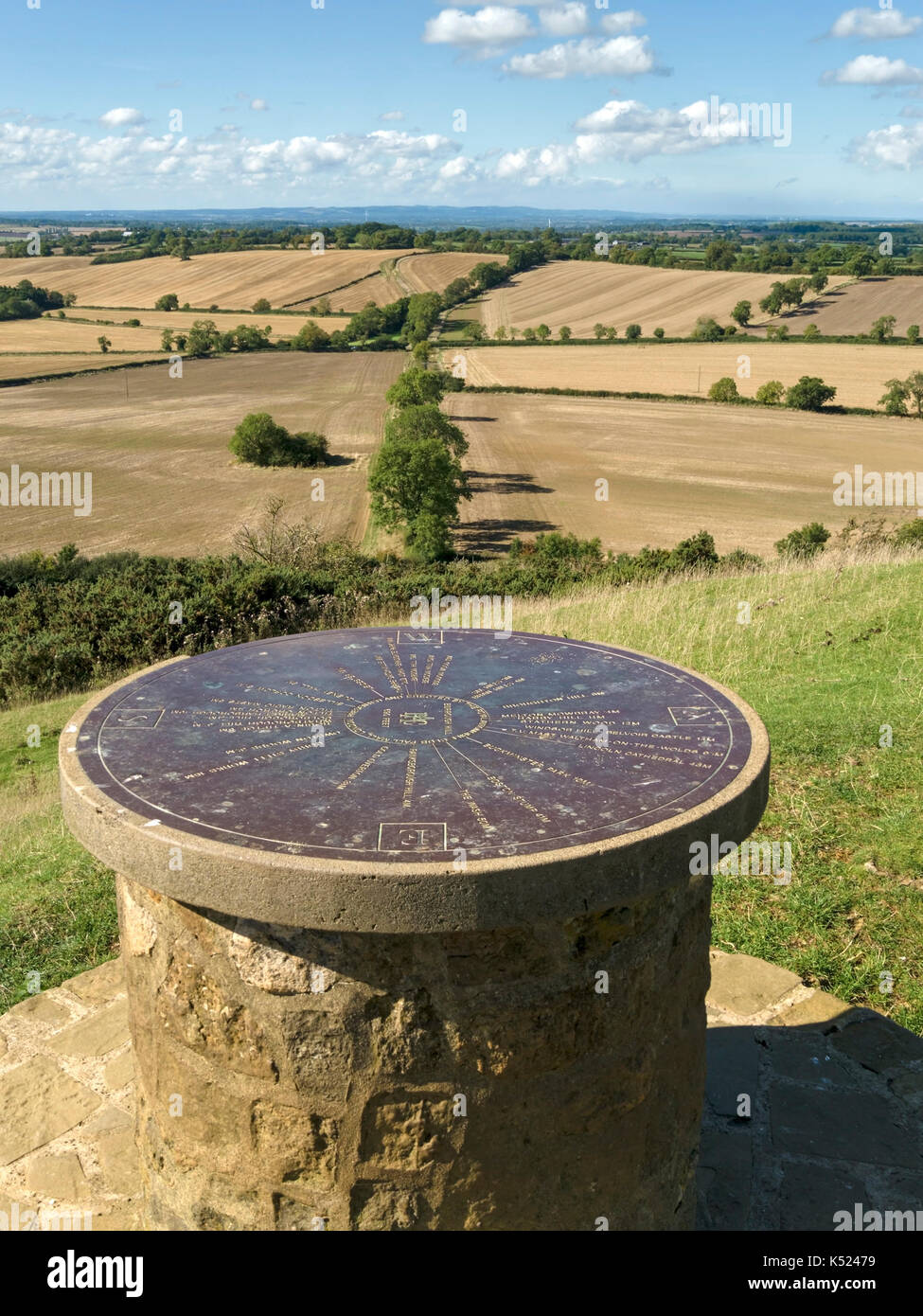 Anzeigen von Leicestershire Landschaft von Toposcope auf Gipfeltreffen der Burrough Hill, Burrough auf dem Hügel, Leicestershire, England, Großbritannien Stockfoto