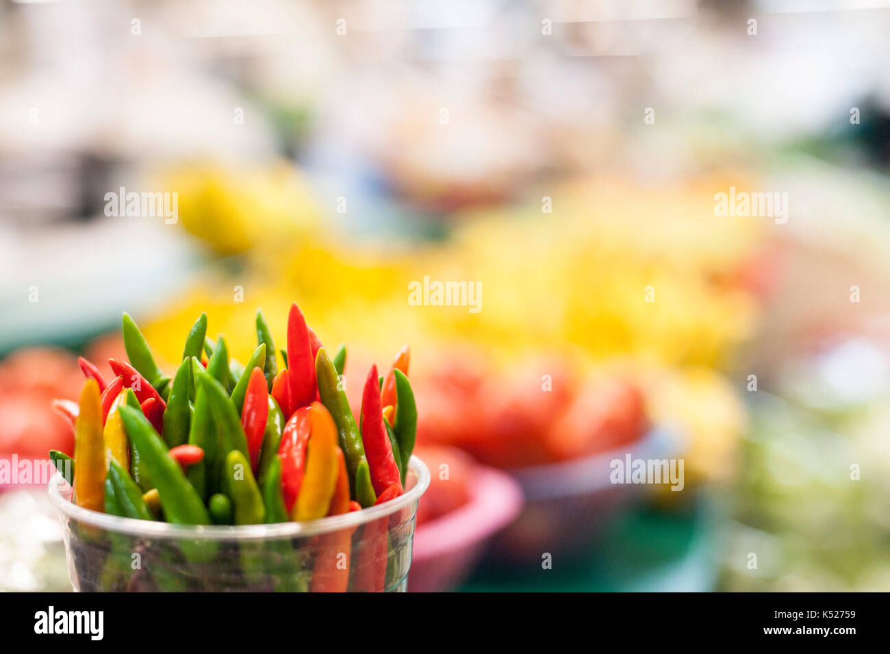 Gemüse, Bauernmarkt, Chilis, malaguetas Stockfoto