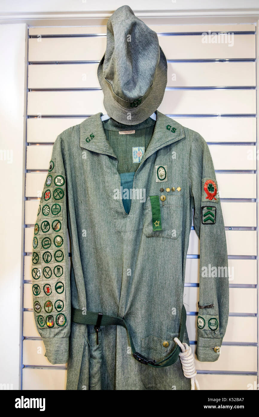 Savannah Georgia, Juliette Gordon Low Historic District, Geburtsort, Hausmuseum, Mädchen Pfadfinder, Uniform, Abzeichen, Display, USA USA USA USA Amerika Nord A Stockfoto