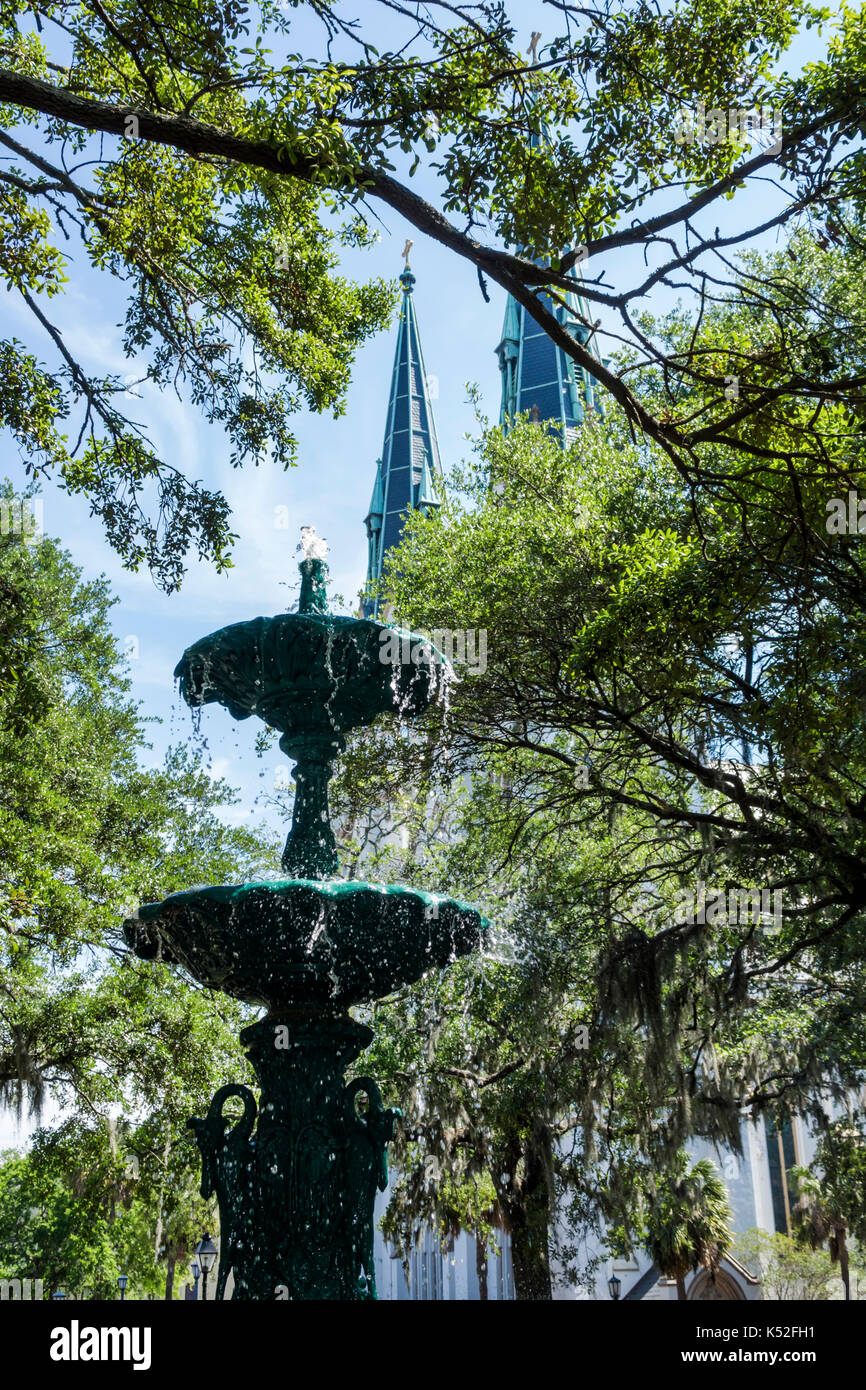 Savannah Georgia, historisches Viertel, Lafayette Square, Brunnen, Besucher reisen Reise Reise touristischer Tourismus Wahrzeichen, Kultur kultureller Urlaub Stockfoto