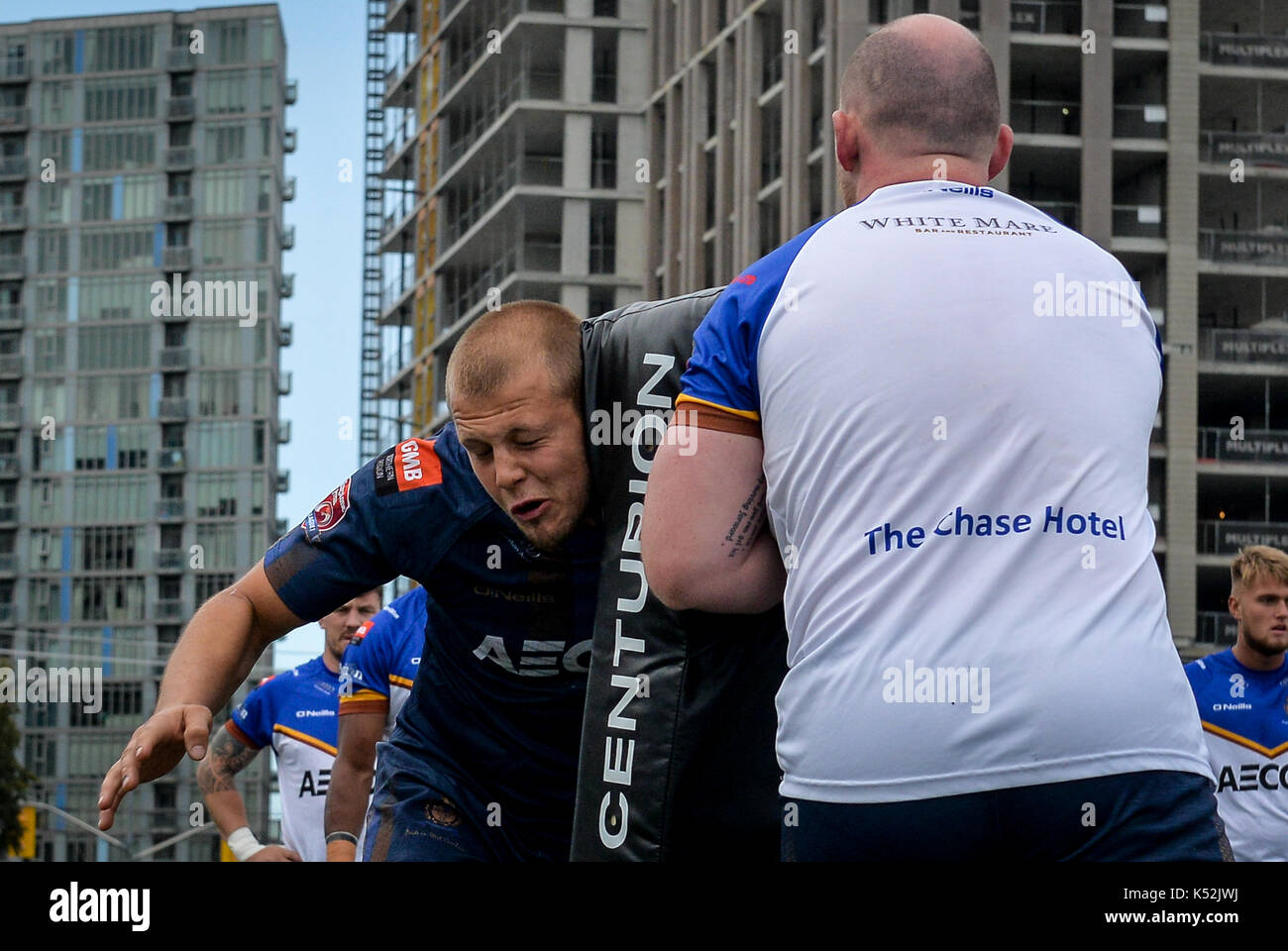 September 02, 2017. Toronto, Kanada - Spieler von Whitehaven erwärmt, bevor Super 8 s Runde 4 Spiel zwischen Toronto Wolfpack (Kanada) vs Whitehaven RLFC Stockfoto