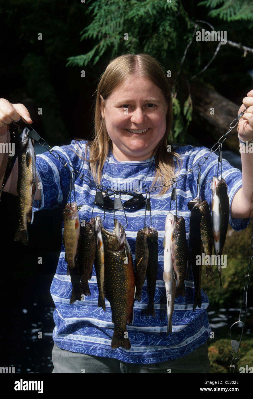 Fisch Stringer am oberen McKenzie River, McKenzie Wild und Scenic River, Willamette National Forest, Oregon Stockfoto