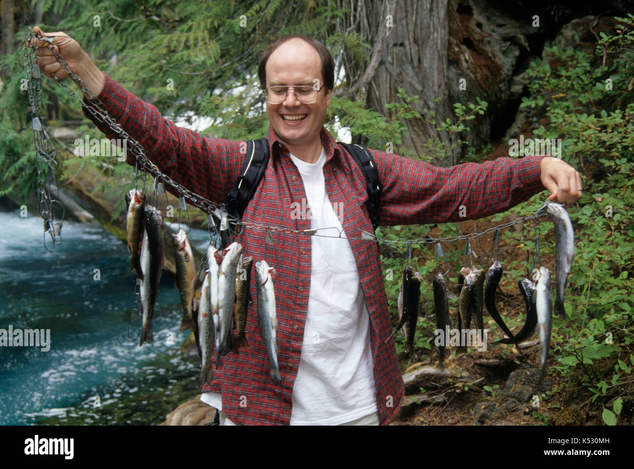 Fisch Stringer auf der oberen McKenzie River, McKenzie Wild and Scenic River, Willamette National Forest, Oregon Stockfoto