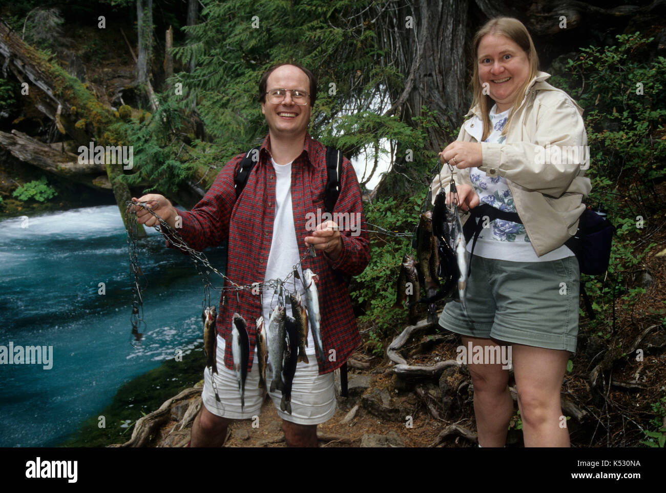 Fisch Stringer auf der oberen McKenzie River, McKenzie Wild and Scenic River, Willamette National Forest, Oregon Stockfoto