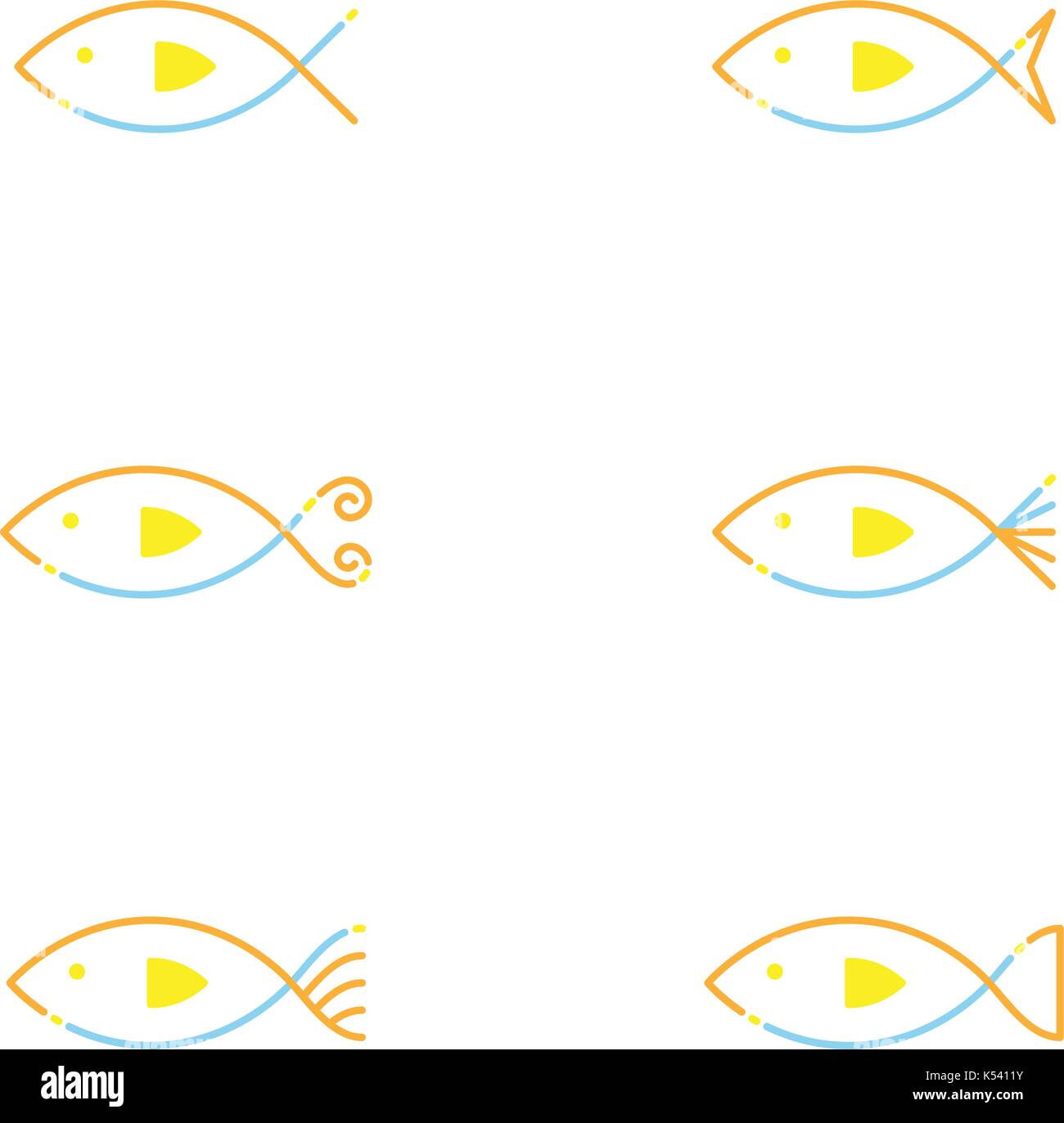 Fisch Symbol Umrisse Hub set dash Line Design Abbildung orange Gelb und