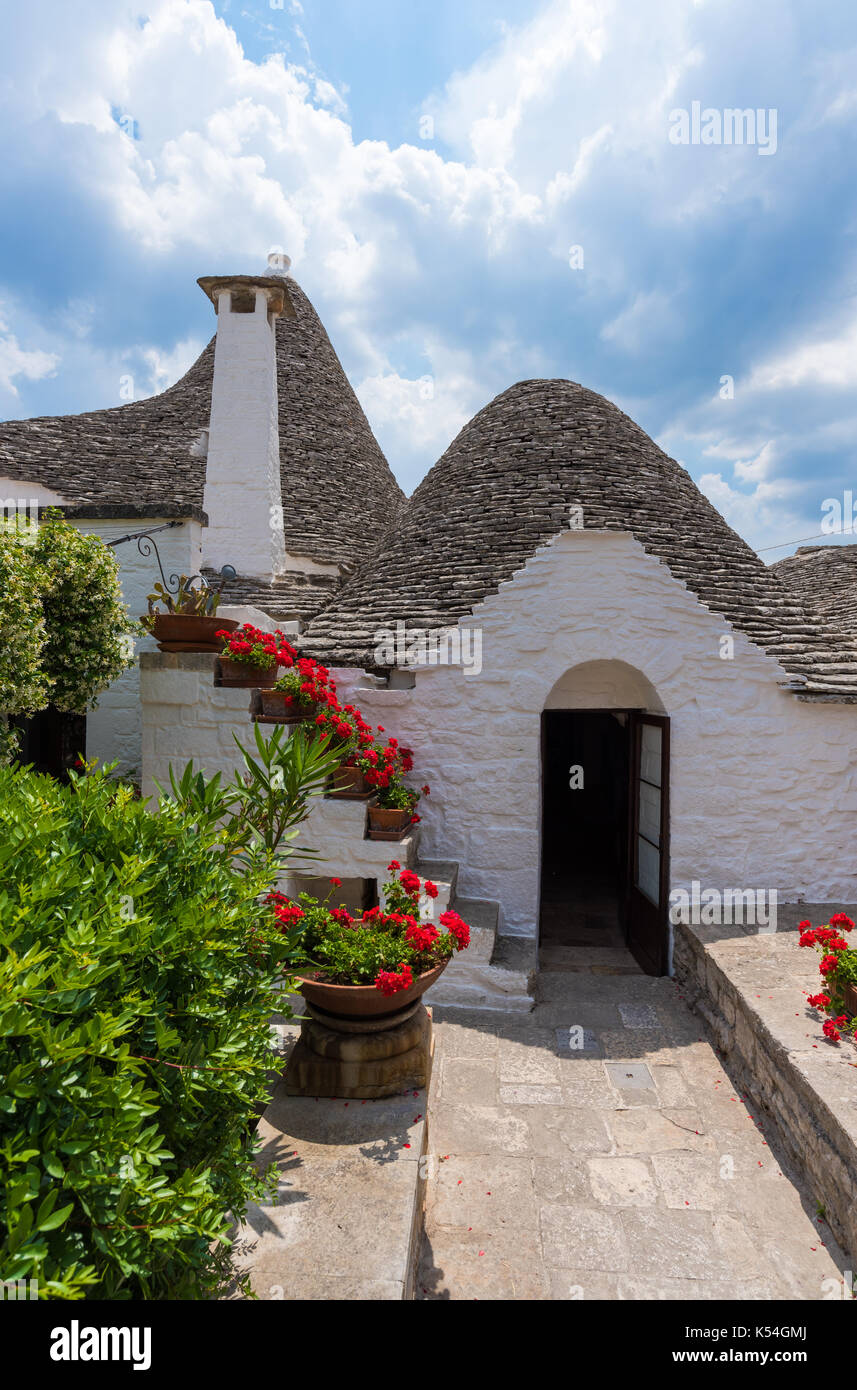 Alberobello (Italien) - Die Unglaublichen kleine weiße Stadt in der Region Apulien in der Provinz Bari, Süditalien, berühmt für seine einzigartigen Trulli Gebäude. Stockfoto