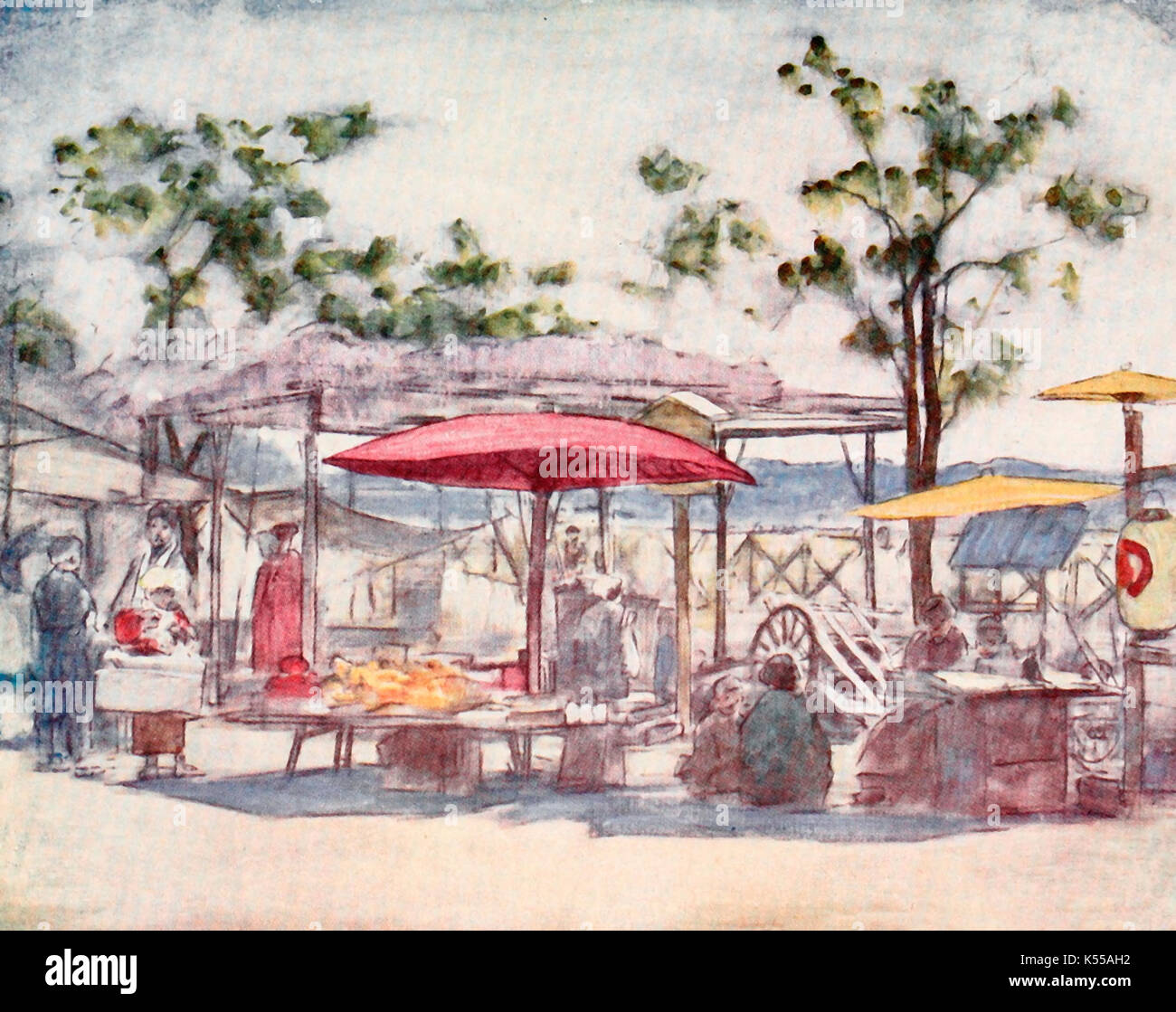 Die scharlachrote Regenschirm - Japan, ca. 1900 Stockfoto