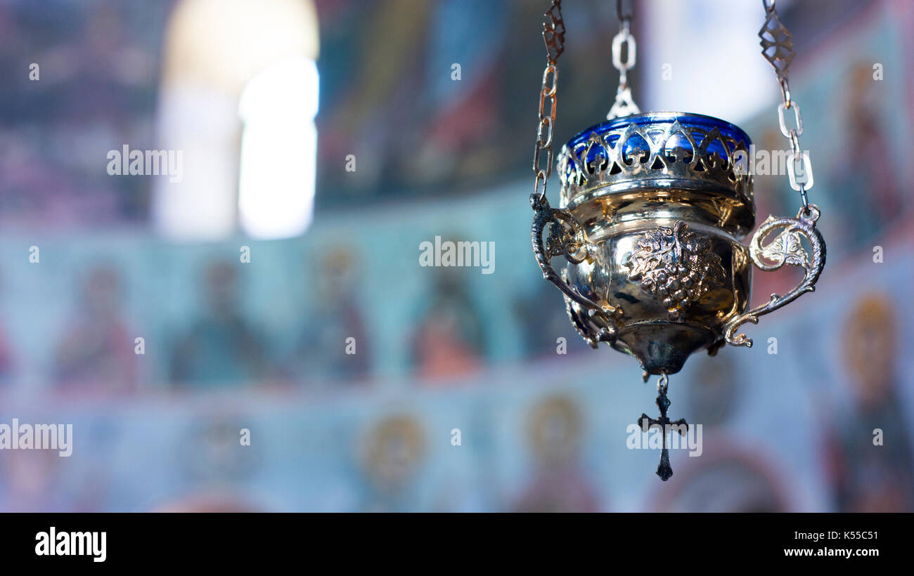 Räucherstäbchen Halter im Bachkovo Kloster, eines der ältesten Orthodoxen Klöster in Europa. Stockfoto