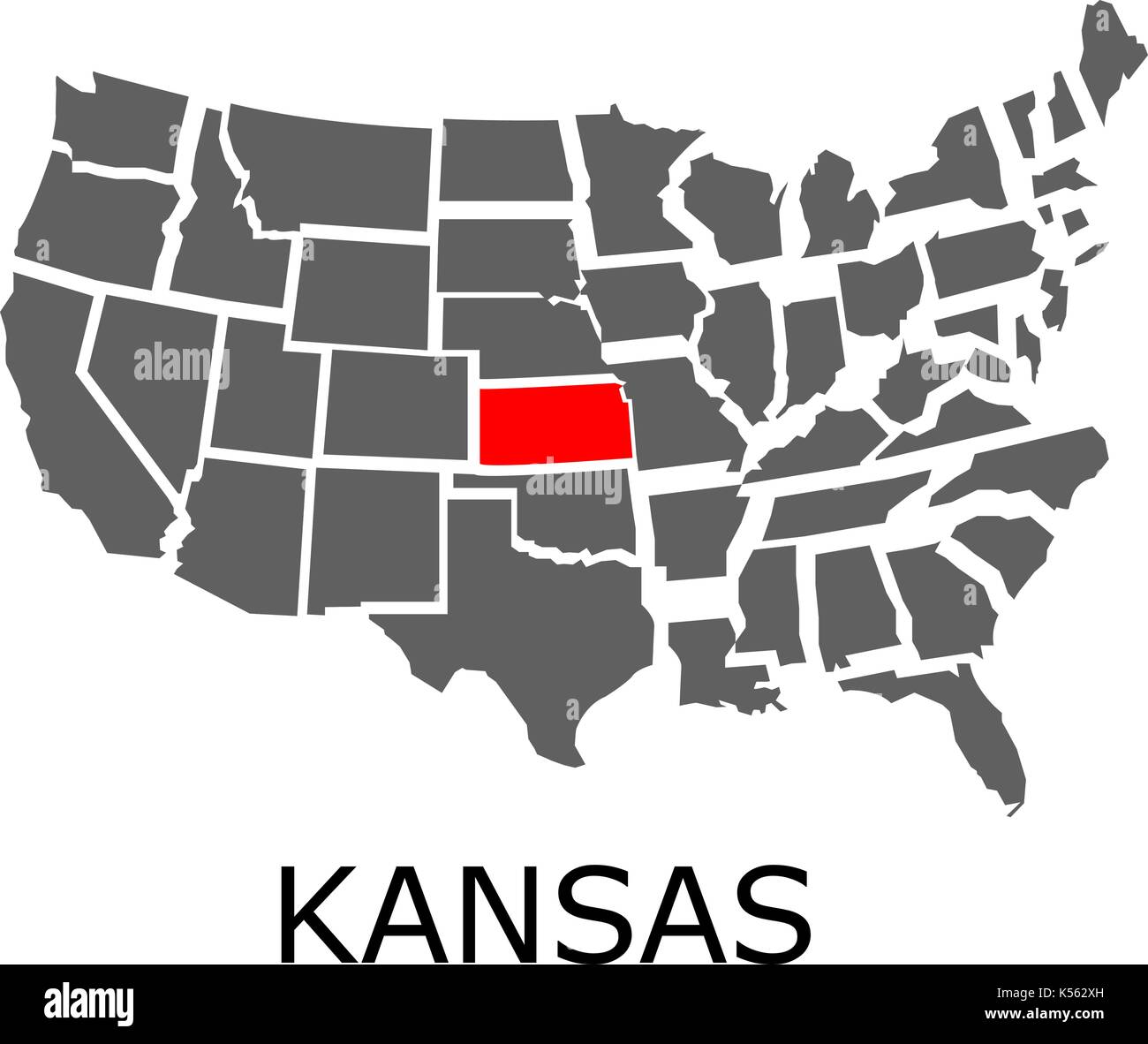 Karte von USA mit angrenzenden Bundesstaat Kansas, mit roter Farbe markiert. Stock Vektor