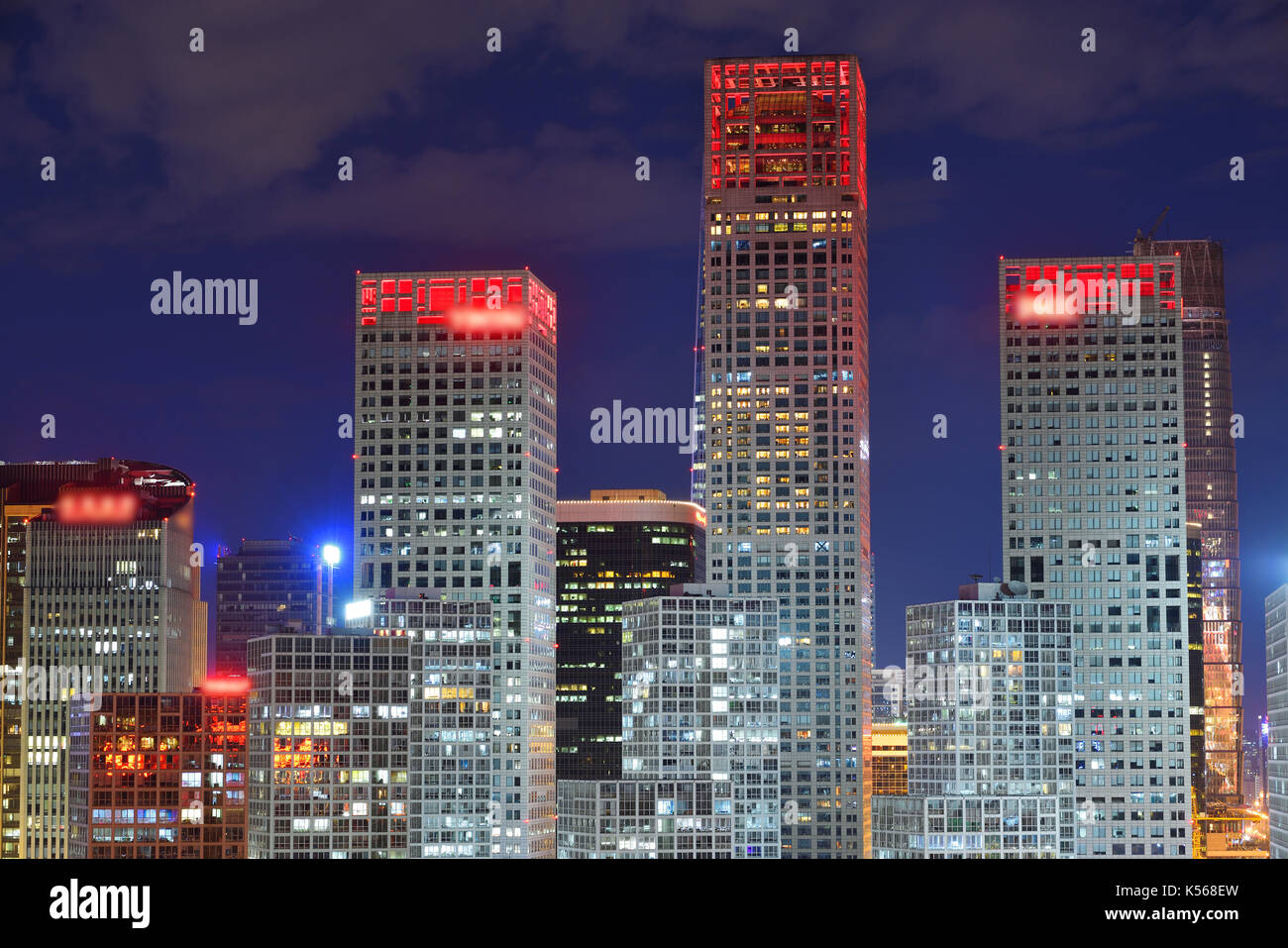 Peking, China - 9. September 2016: Hohe Betrachtungswinkel von Beijing CBD Skyline bei Nacht Stockfoto
