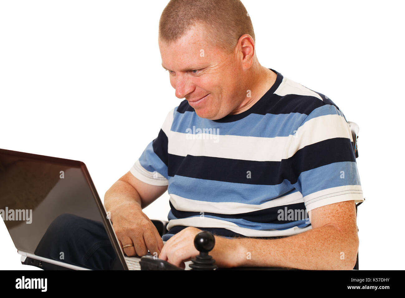 Junge behinderte Menschen mit digitalen Notizbuch. Auf weissem Hintergrund Stockfoto