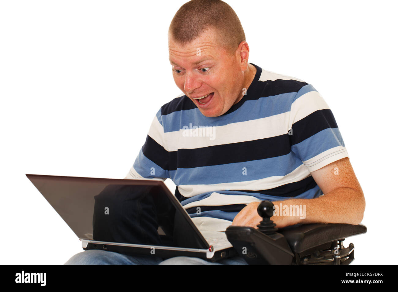 Junge behinderte Menschen mit digitalen Notizbuch. auf weißem Hintergrund Stockfoto