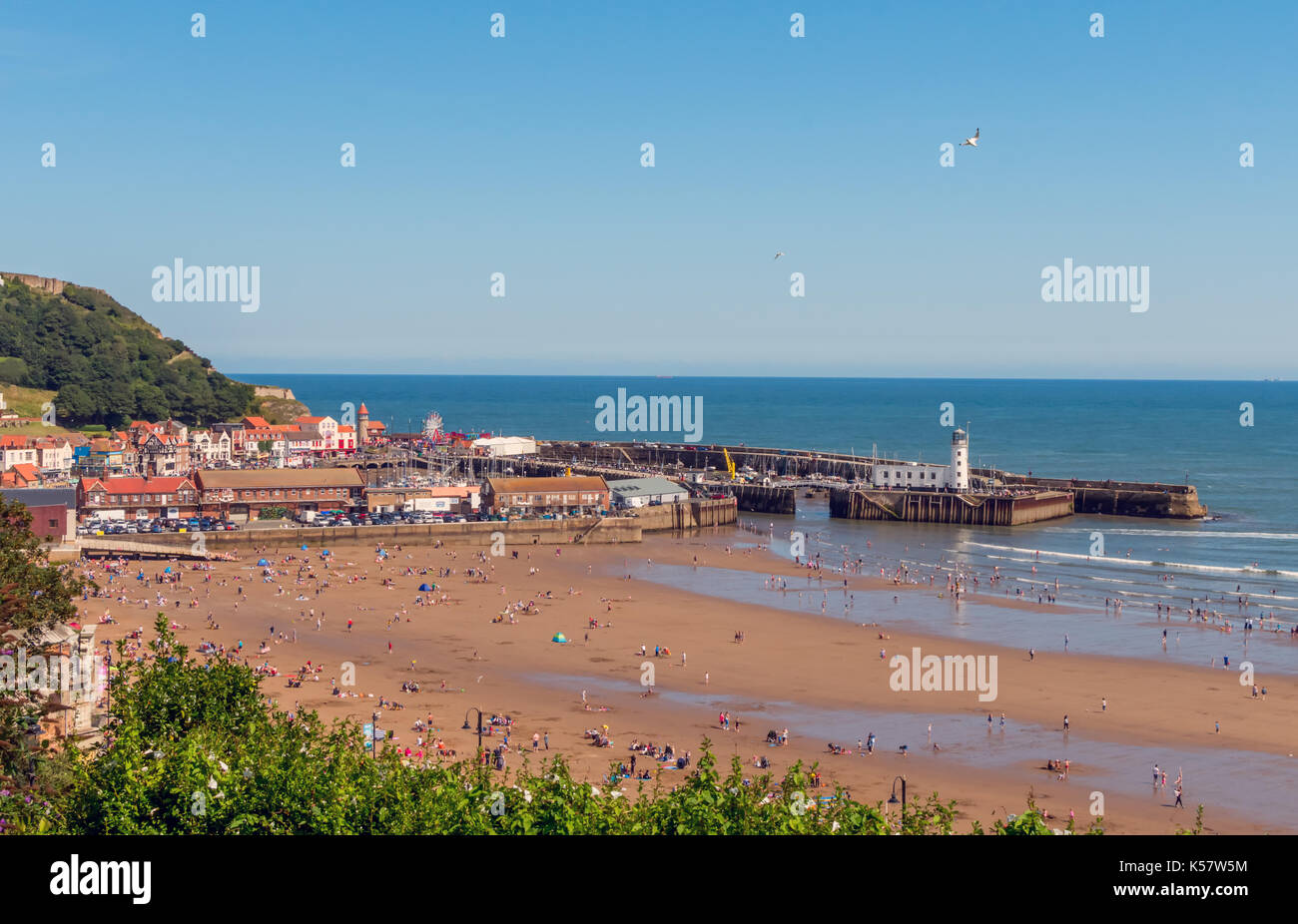 Anzeigen von Scarborough South Bay und den Strand. Stockfoto
