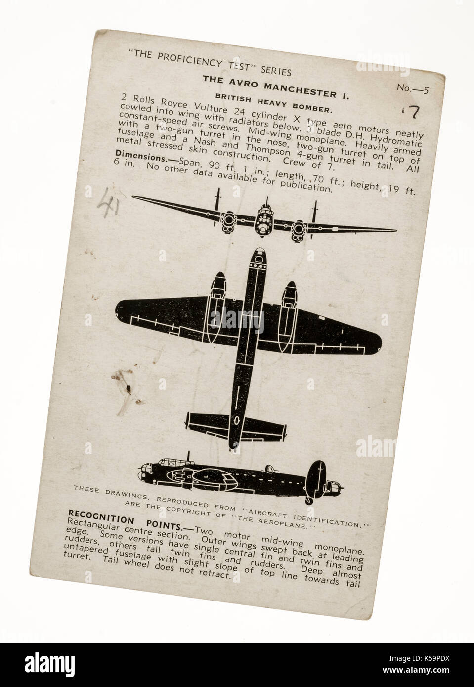 Valentines Flugzeuge Anerkennung Karten, die Avro Manchester britischen Bomber aus dem zweiten Weltkrieg. Stockfoto