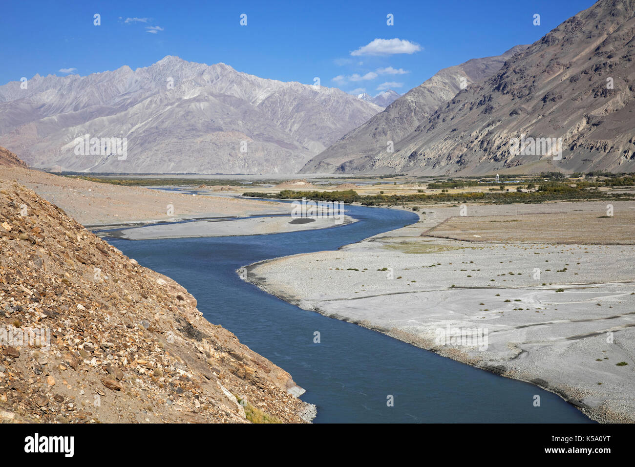 Zusammenfluss von Pamir Fluss und die panj River in der Provinz Gorno-Badakhshan, Tadschikistan Stockfoto