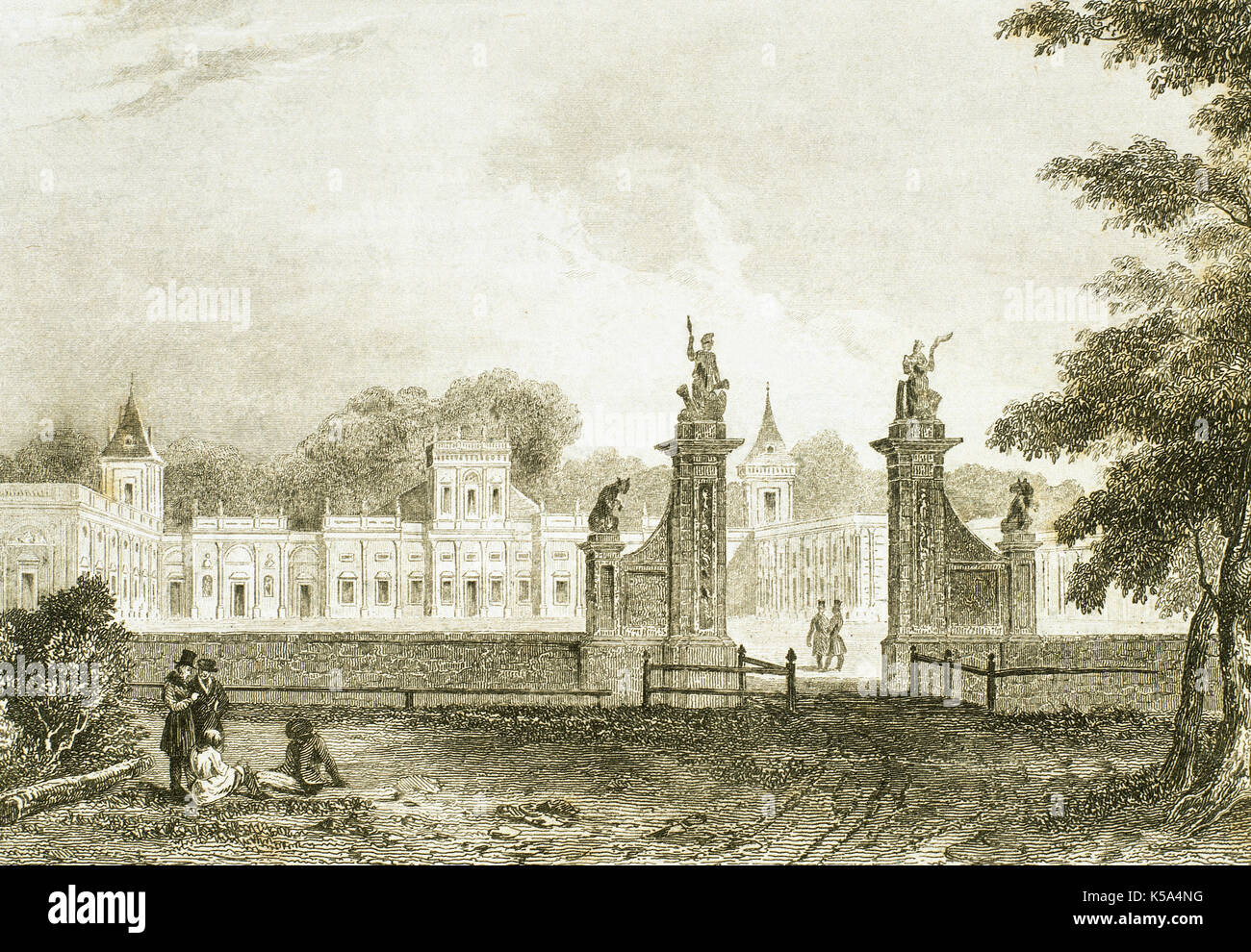 Polen. Palast in Wilanow. In Willanow Bezirk, Warschau. Errichtet durch König Johann III. Sobieski (1624-1696). Zeichnung von J. Arnout. Kupferstich von Lalaisse, 1840. Stockfoto