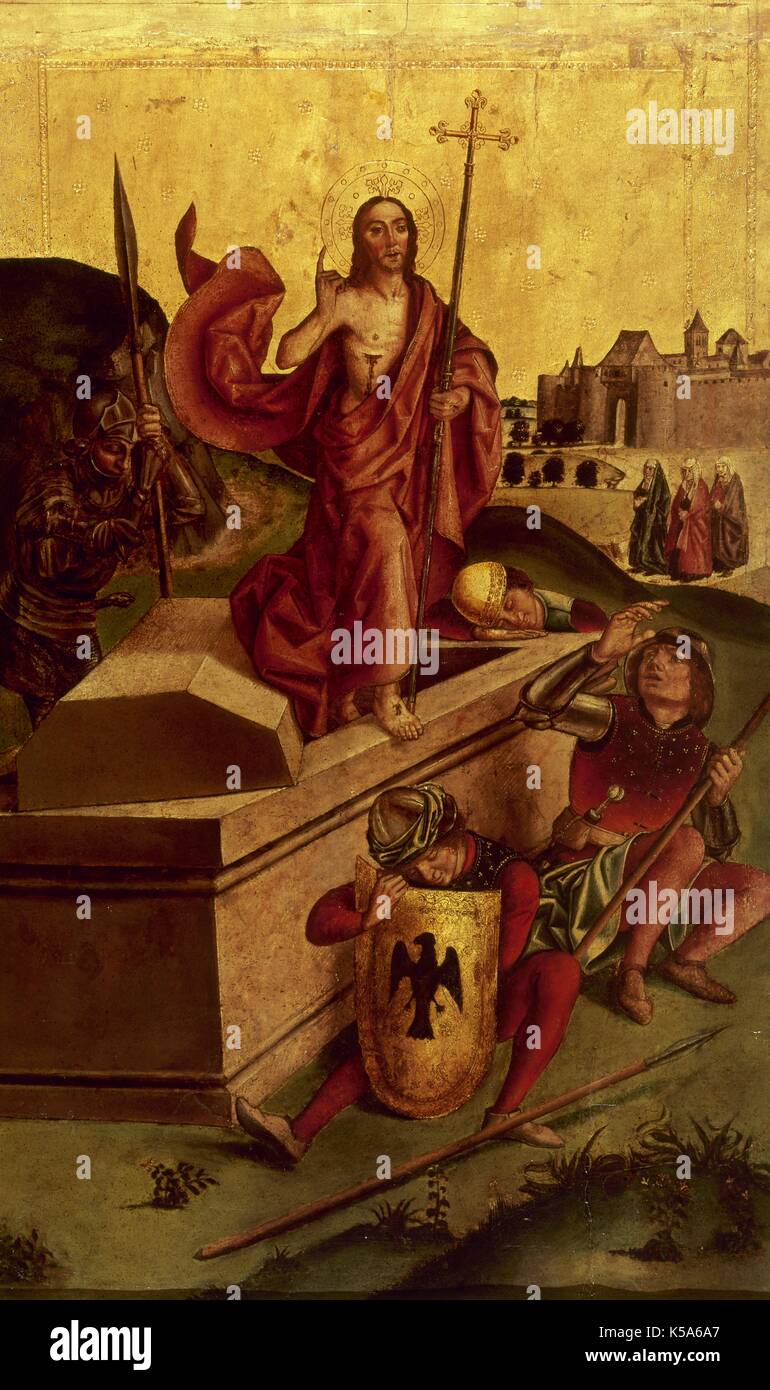 Pedro Berruguete (1450-1504). Spanischer Maler. Die Auferstehung Christi. Die zweite Hälfte des 15. Jahrhunderts. Museo del Prado (Madrid, Spanien). Stockfoto