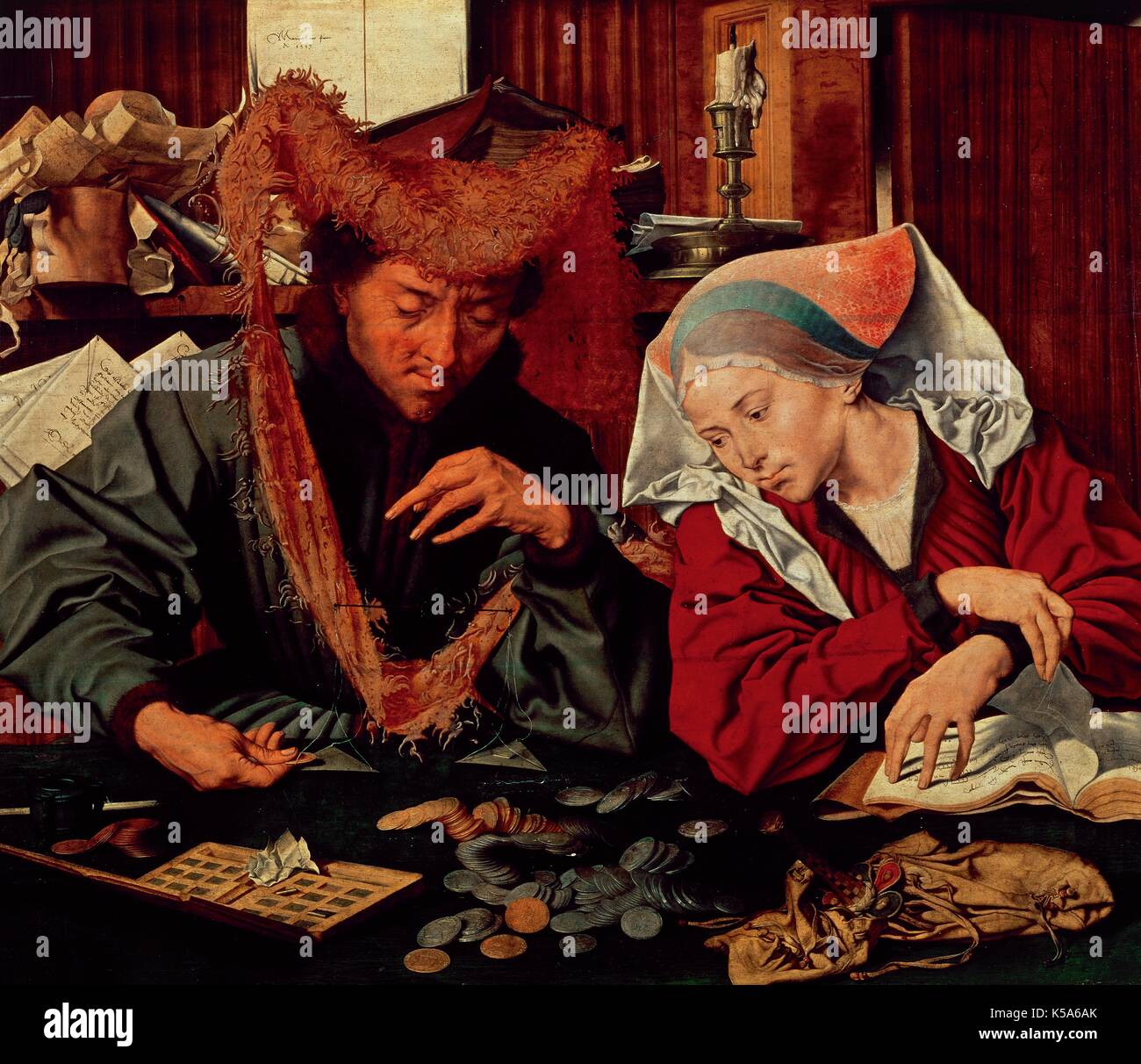 Marinus van Reymerswaele Claeszon (1490-1567). Niederländische Maler. Die geldwechsler und seine Frau, 1539. Öl an Bord. Museo del Prado. Madrid, Spanien. Stockfoto