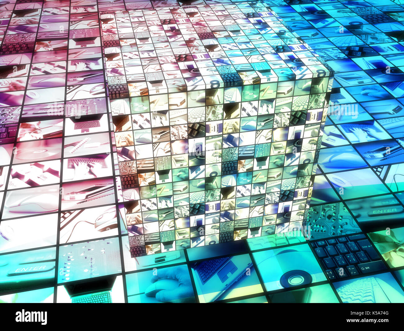 Würfel mit Technologie Bildschirme Stockfoto